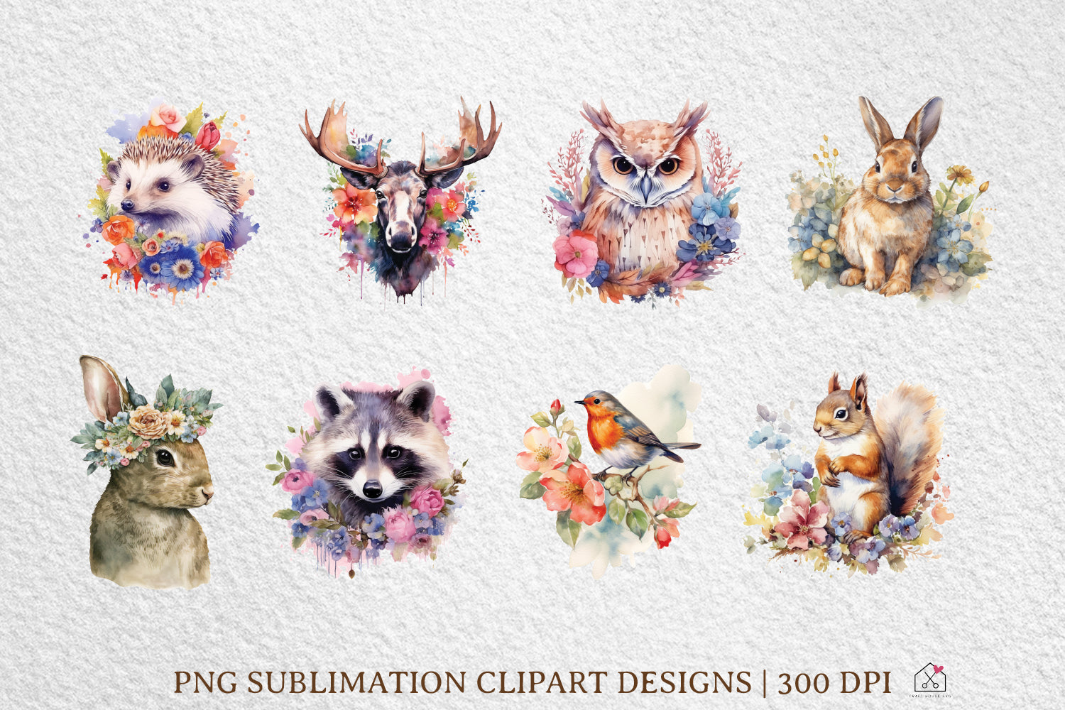 Watercolor Woodland Animal Sublimation Bundle Clipart Designs PNG - Craft House SVG