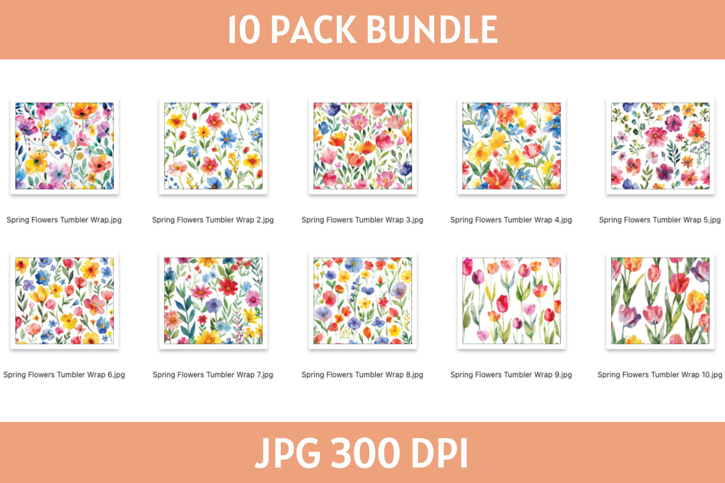 Watercolor Spring Flowers 20 oz Tumbler Wrap Bundle Sublimation Designs JPG