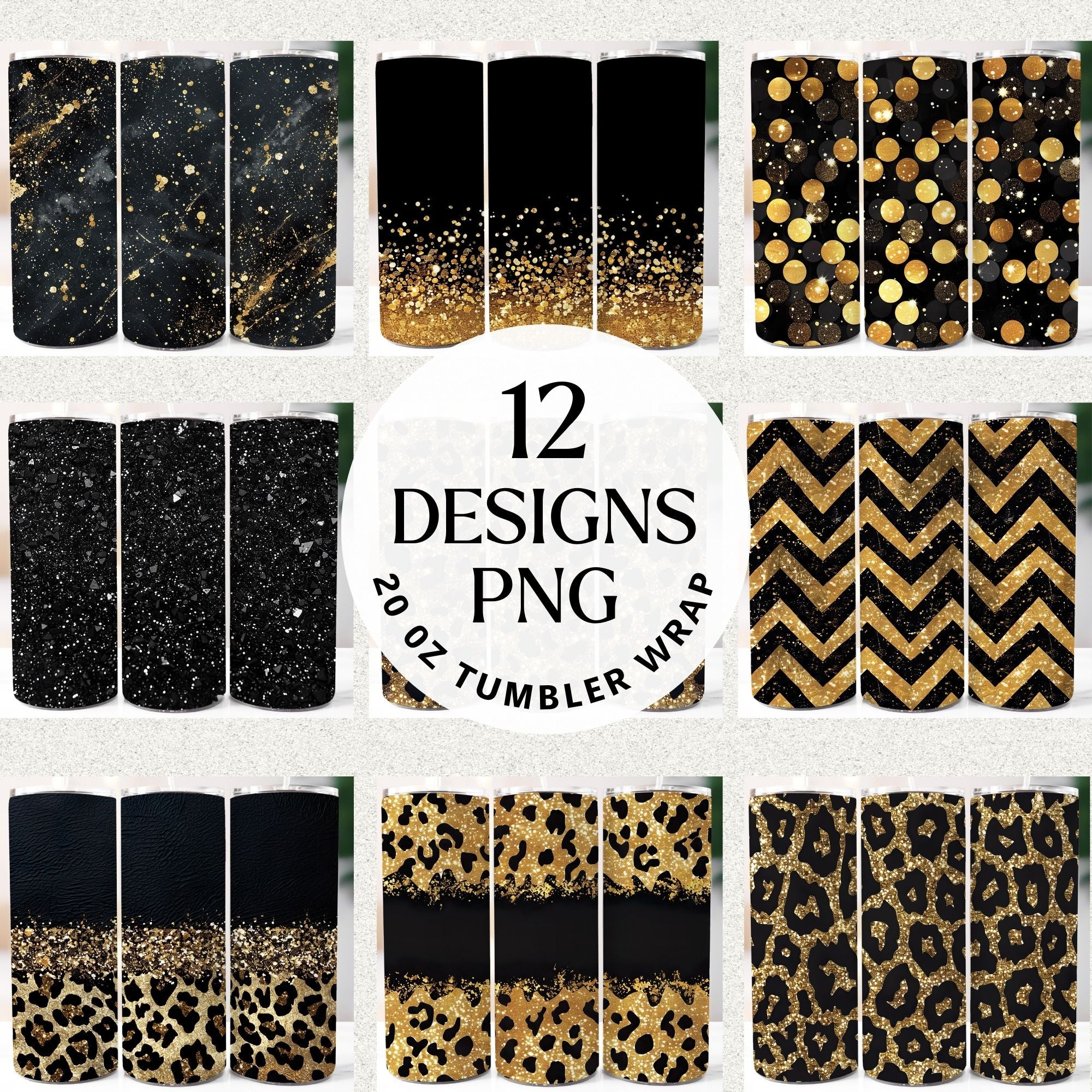Black Glitter 20 oz Tumbler Wrap Bundle Sublimation Designs JPG - Craft House SVG