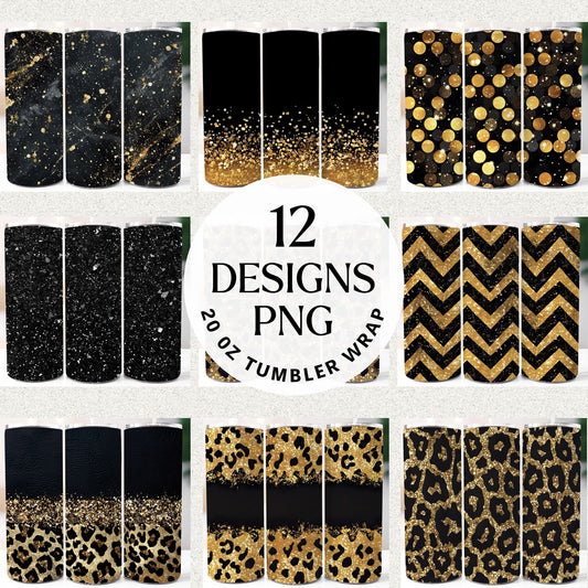 Black Glitter 20 oz Tumbler Wrap Bundle Sublimation Designs JPG