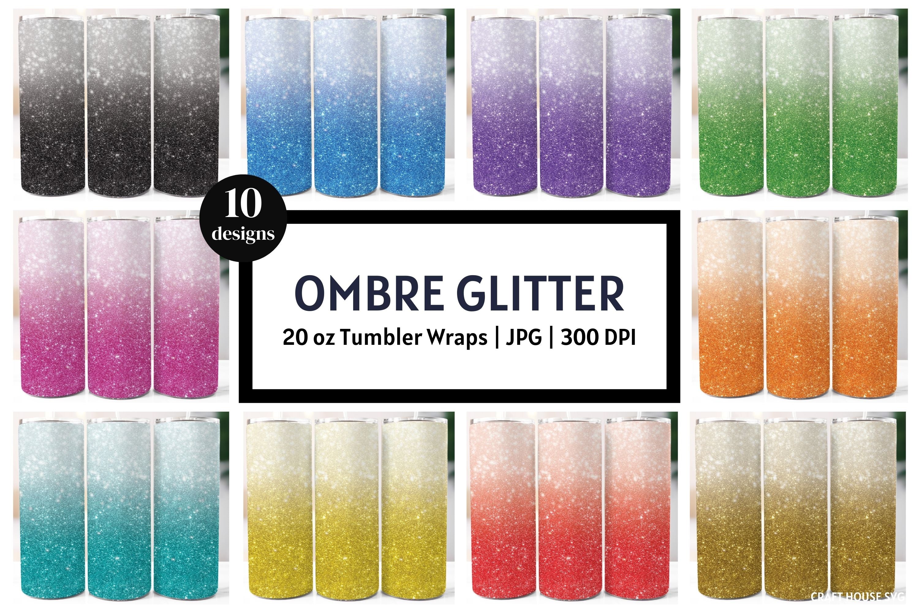 Ombre Glitter 20 oz Tumbler Wrap Bundle Sublimation Designs JPG