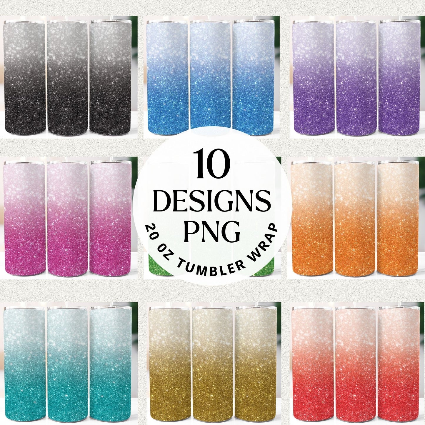 Ombre Glitter 20 oz Tumbler Wrap Bundle Sublimation Designs JPG