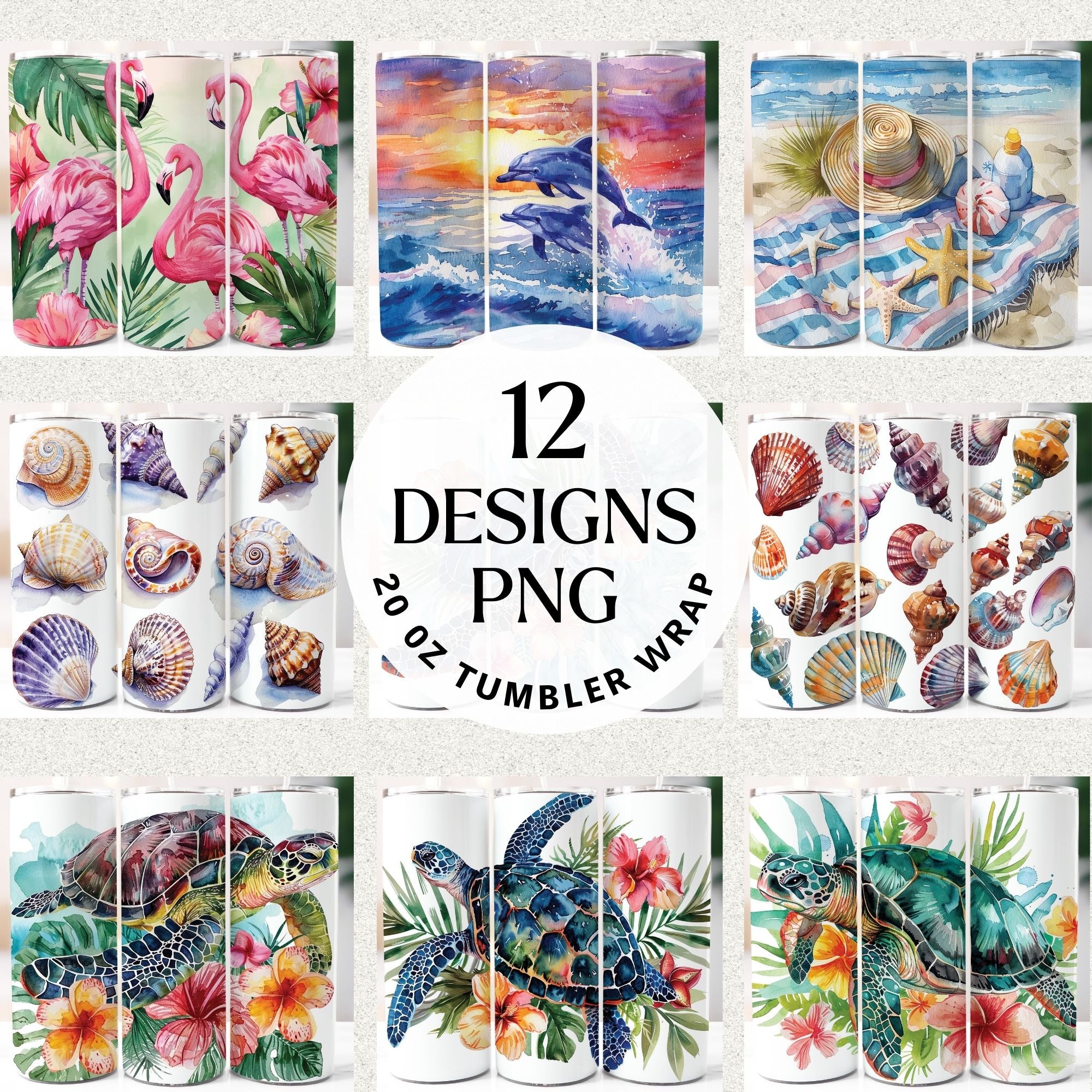 Summer 20 oz Skinny Tumbler Wrap Bundle Sublimation PNG - Craft House SVG