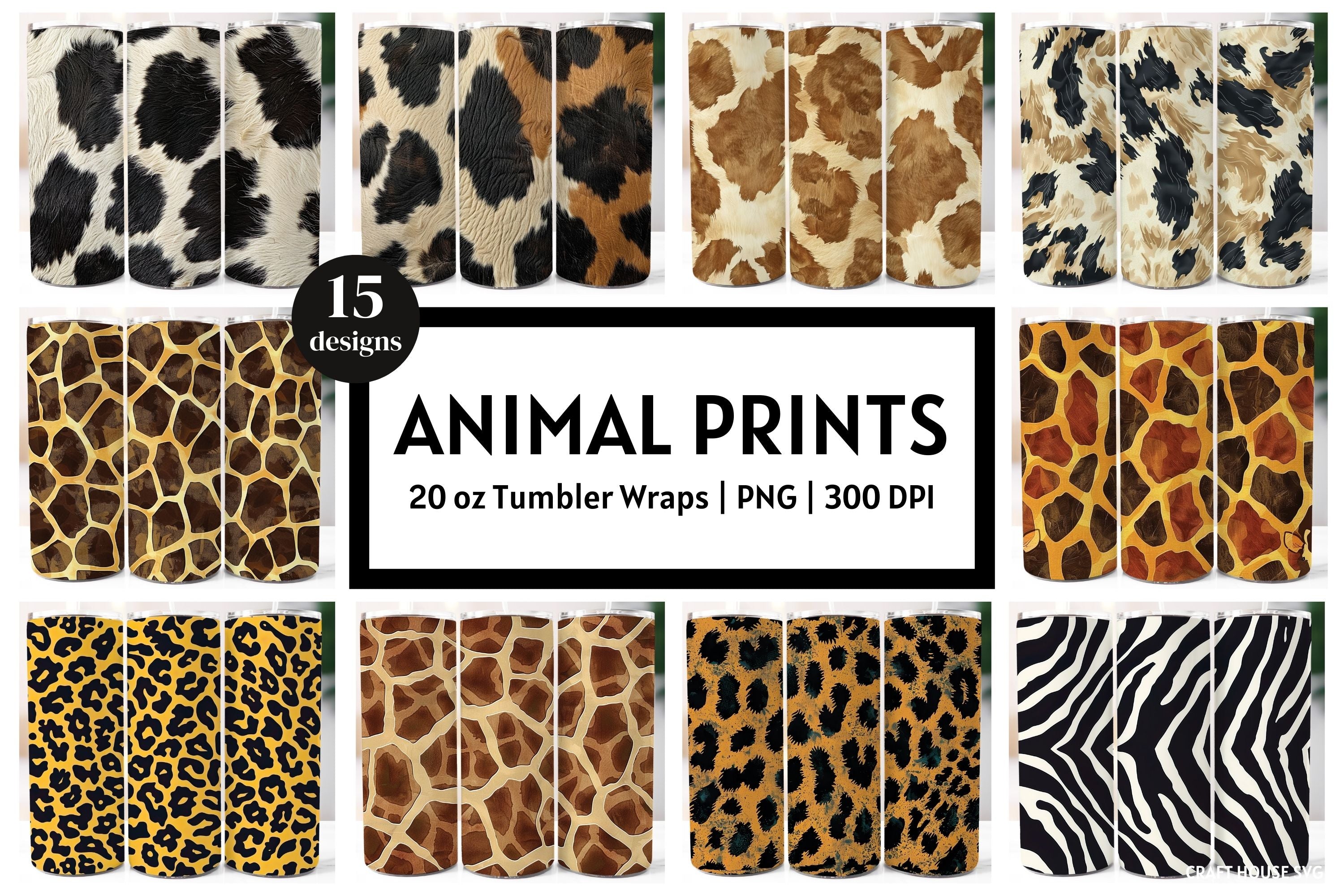 Animal Prints 20 oz Tumbler Wrap Bundle Sublimation PNG