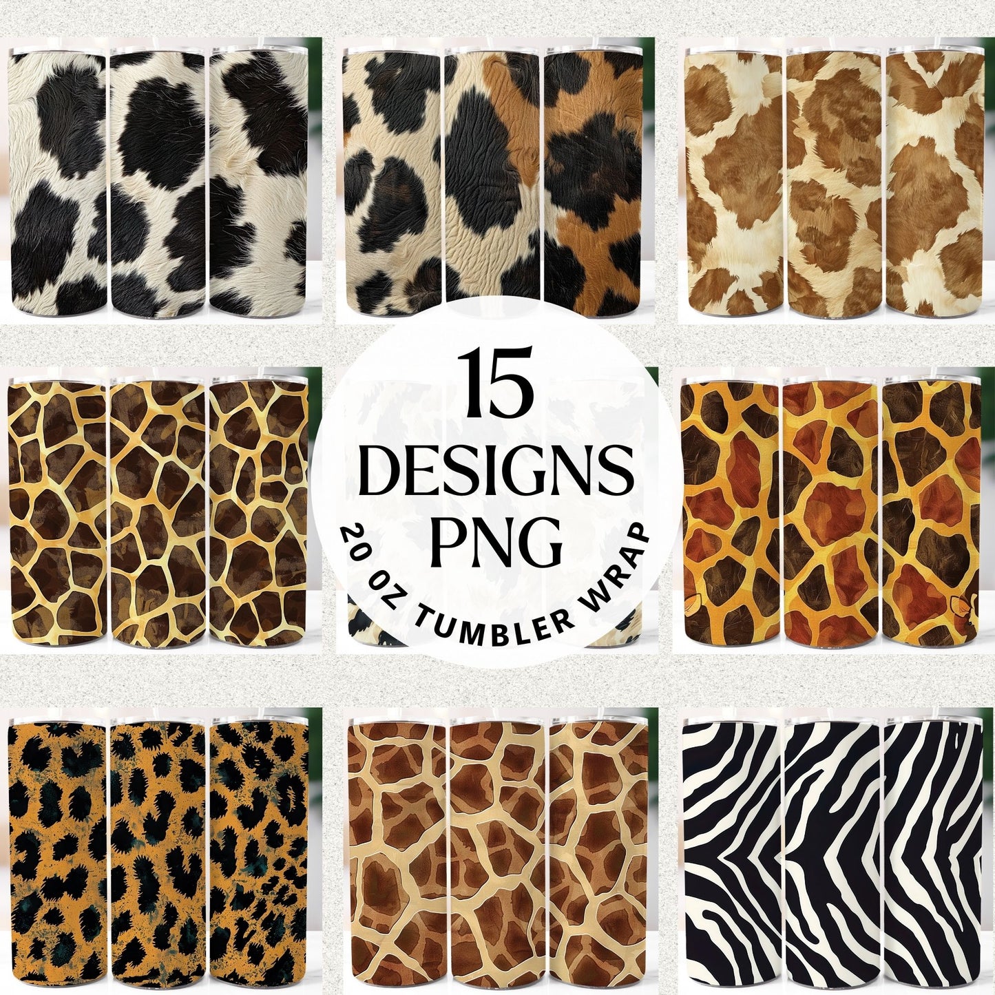 Animal Prints 20 oz Tumbler Wrap Bundle Sublimation PNG