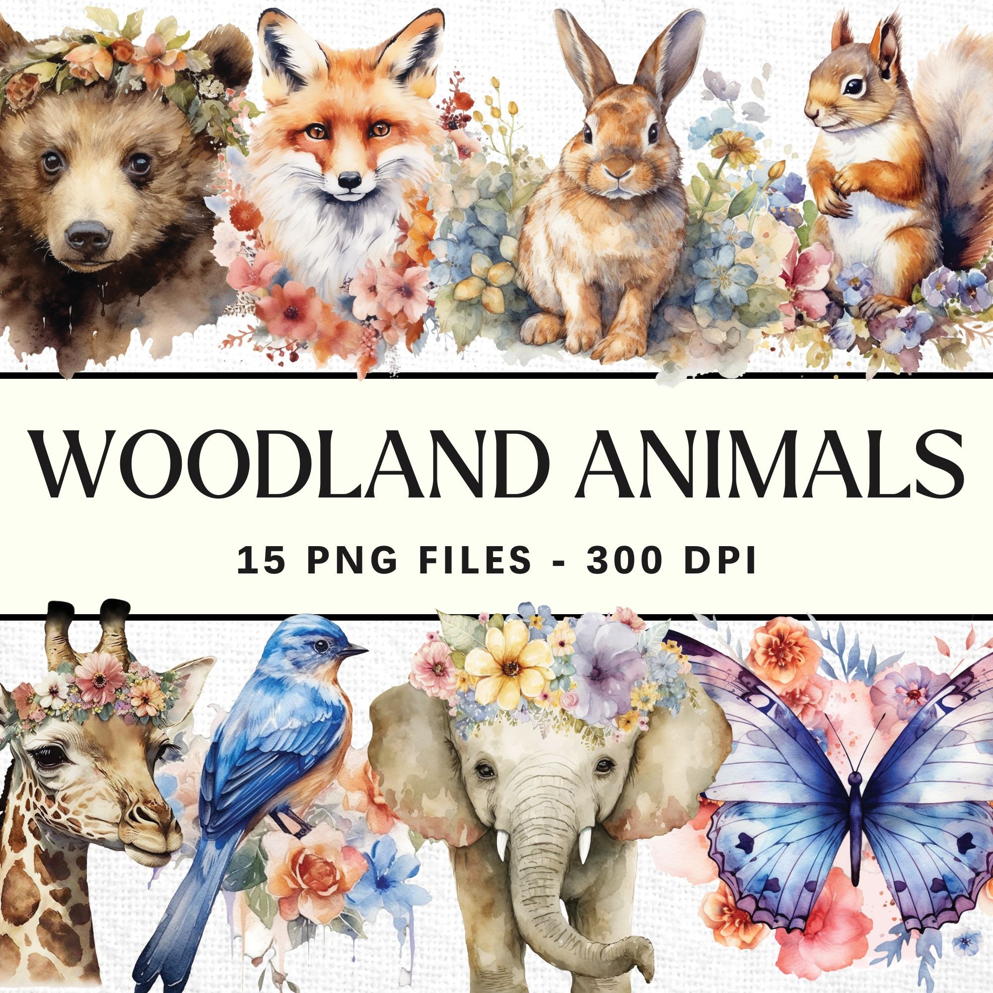 Watercolor Woodland Animal Sublimation Bundle Clipart Designs PNG - Craft House SVG