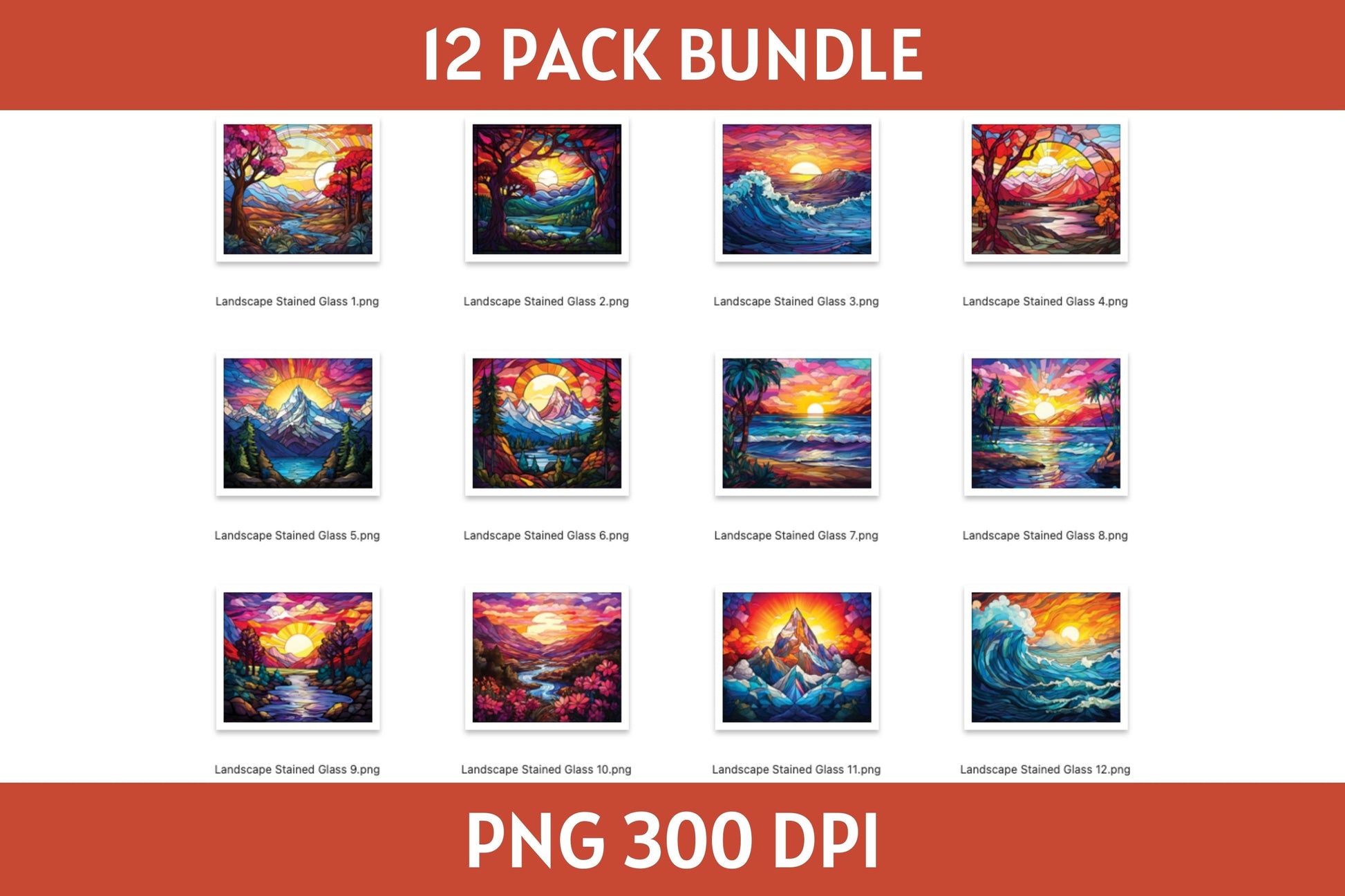 Stained Glass Landscape 20 oz Tumbler Sublimation Bundle PNG - Craft House SVG