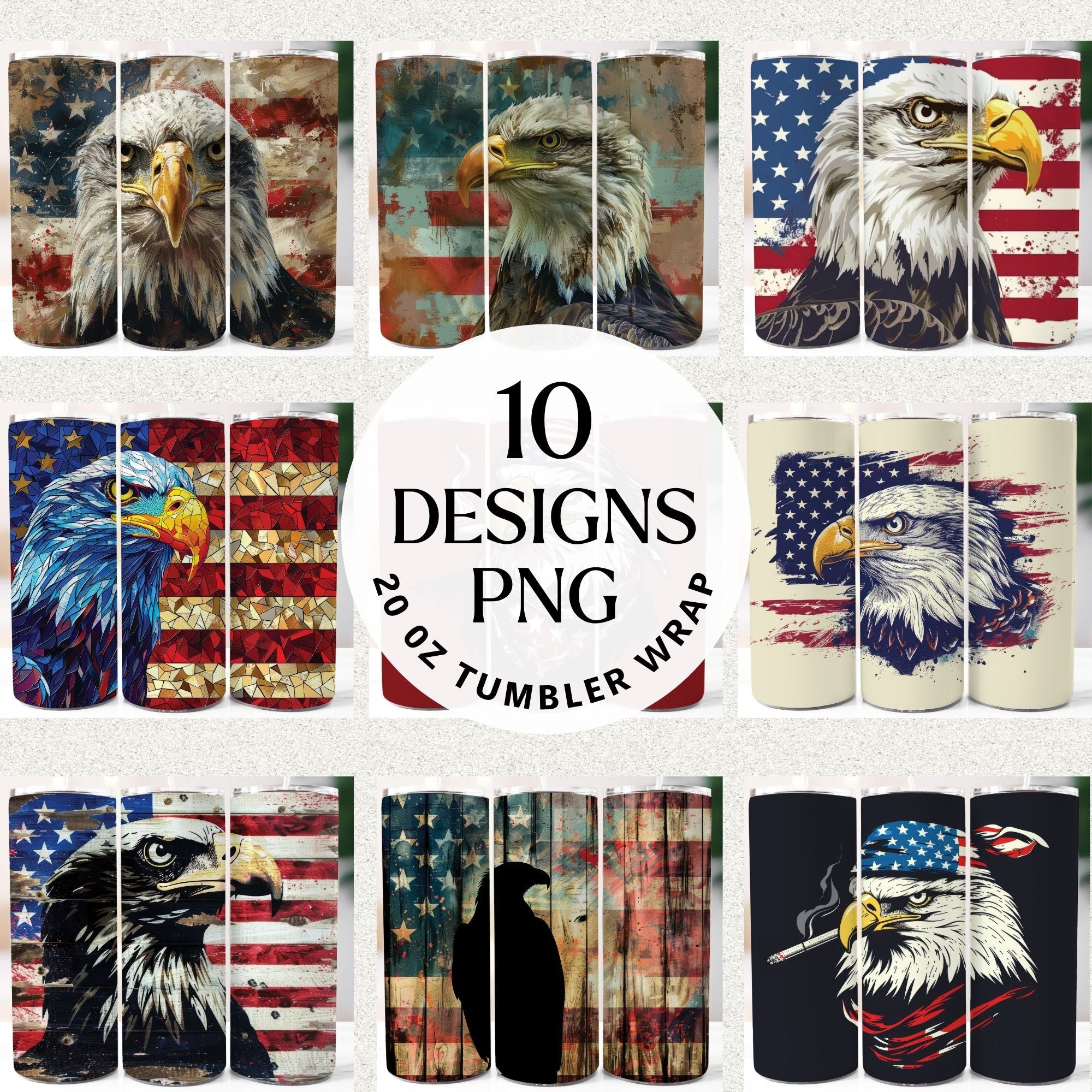 Patriotic Eagle 20 oz Tumbler Sublimation Designs Bundle PNG