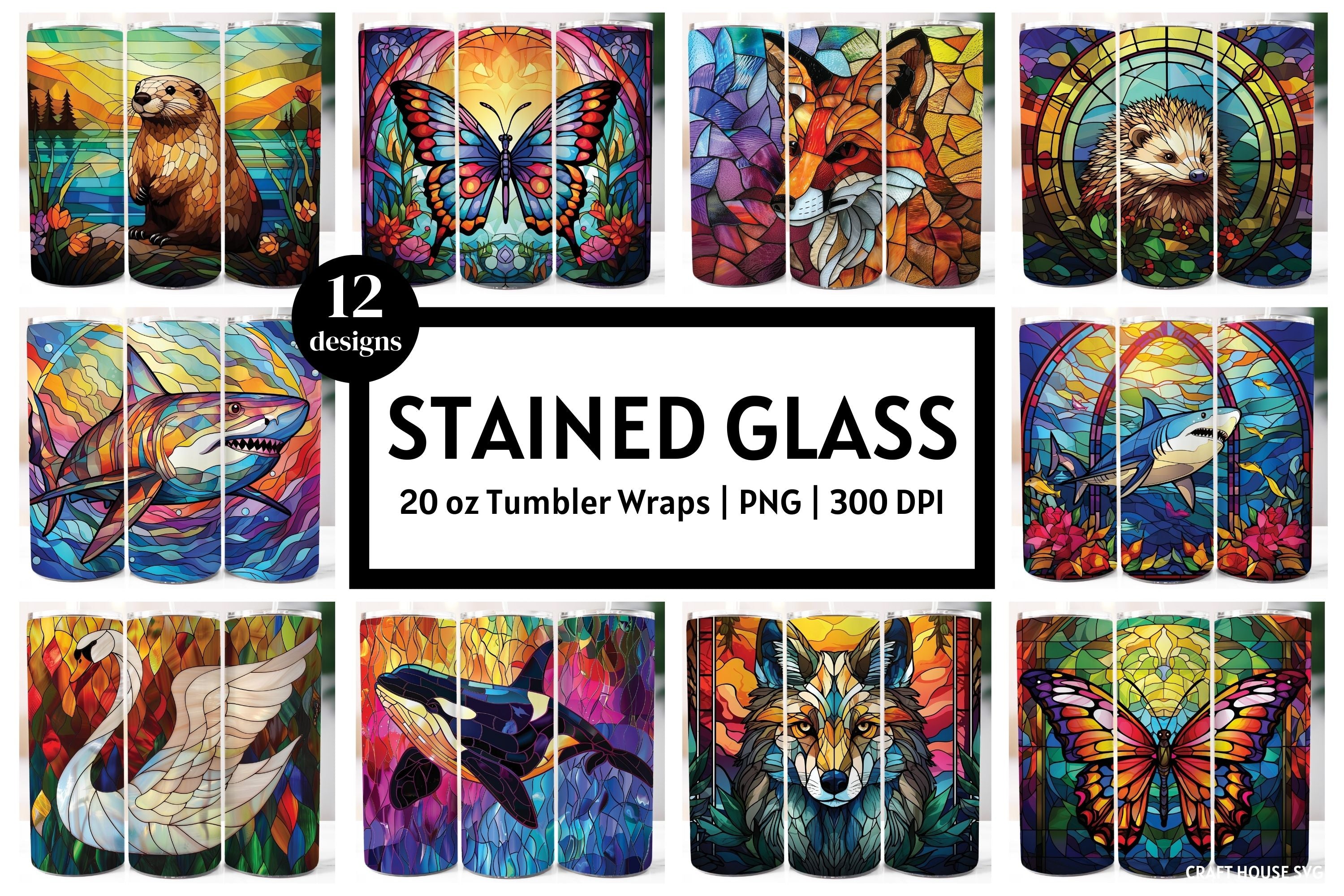 Stained Glass 20 oz Tumbler Sublimation Bundle PNG