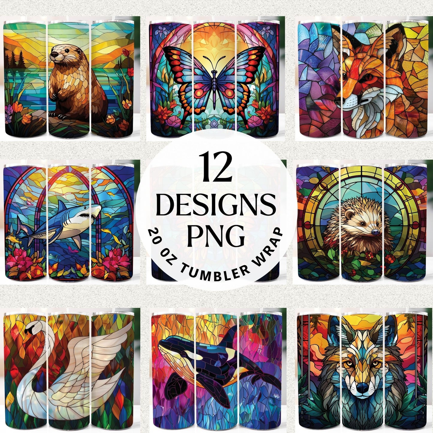 Stained Glass 20 oz Tumbler Sublimation Bundle PNG