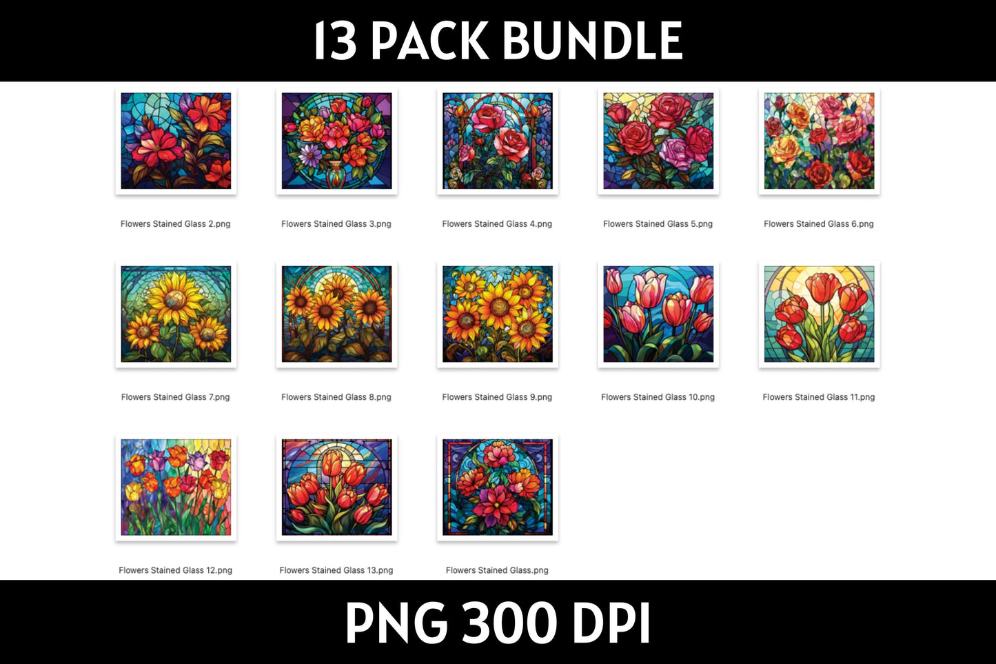 Stained Glass Flowers 20 oz Tumbler Sublimation Bundle PNG