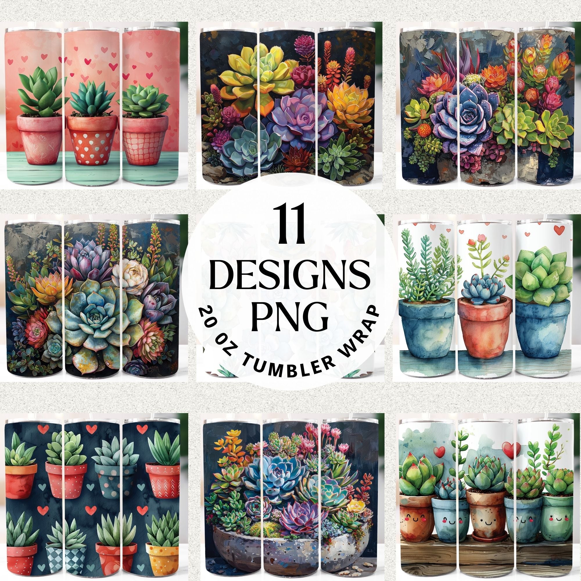 Succulent Tumbler Sublimation Bundle PNG 20 oz - Craft House SVG