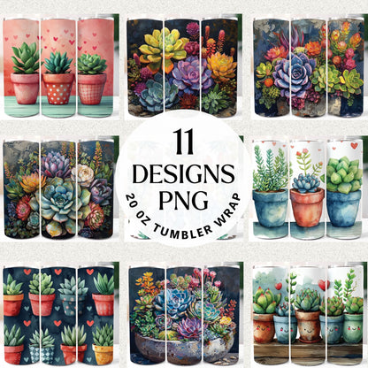 Succulent Tumbler Sublimation Bundle PNG 20 oz