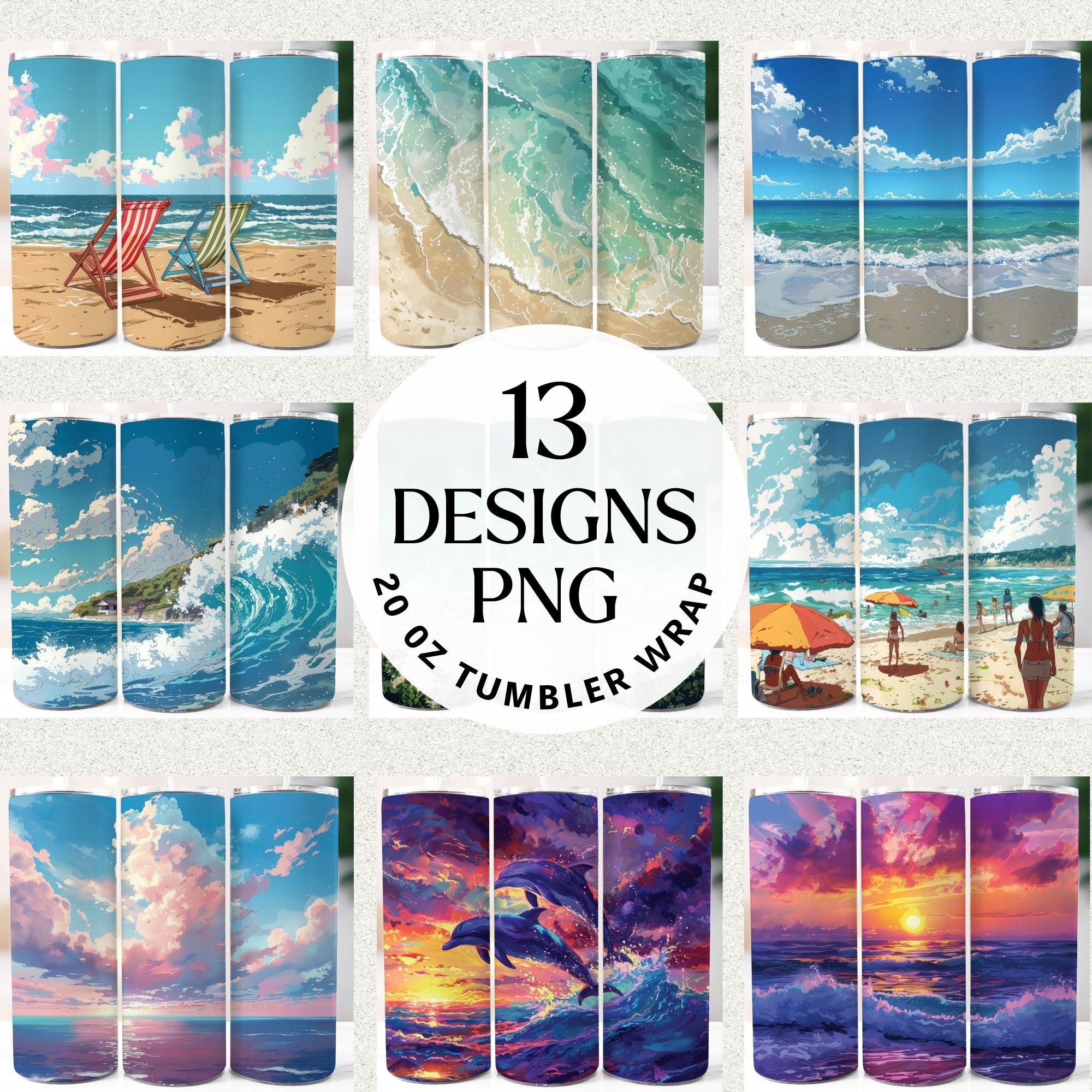 Beach Tumbler Sublimation Bundle PNG 20 oz - Craft House SVG