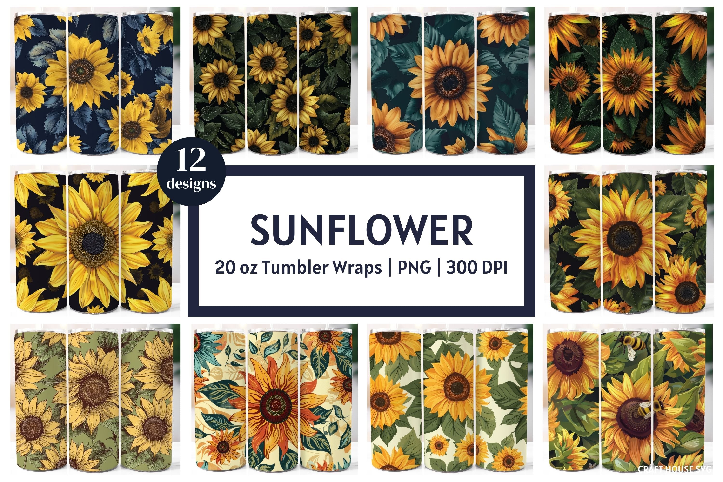 Sunflower Tumbler Sublimation Bundle PNG 20 oz - Craft House SVG