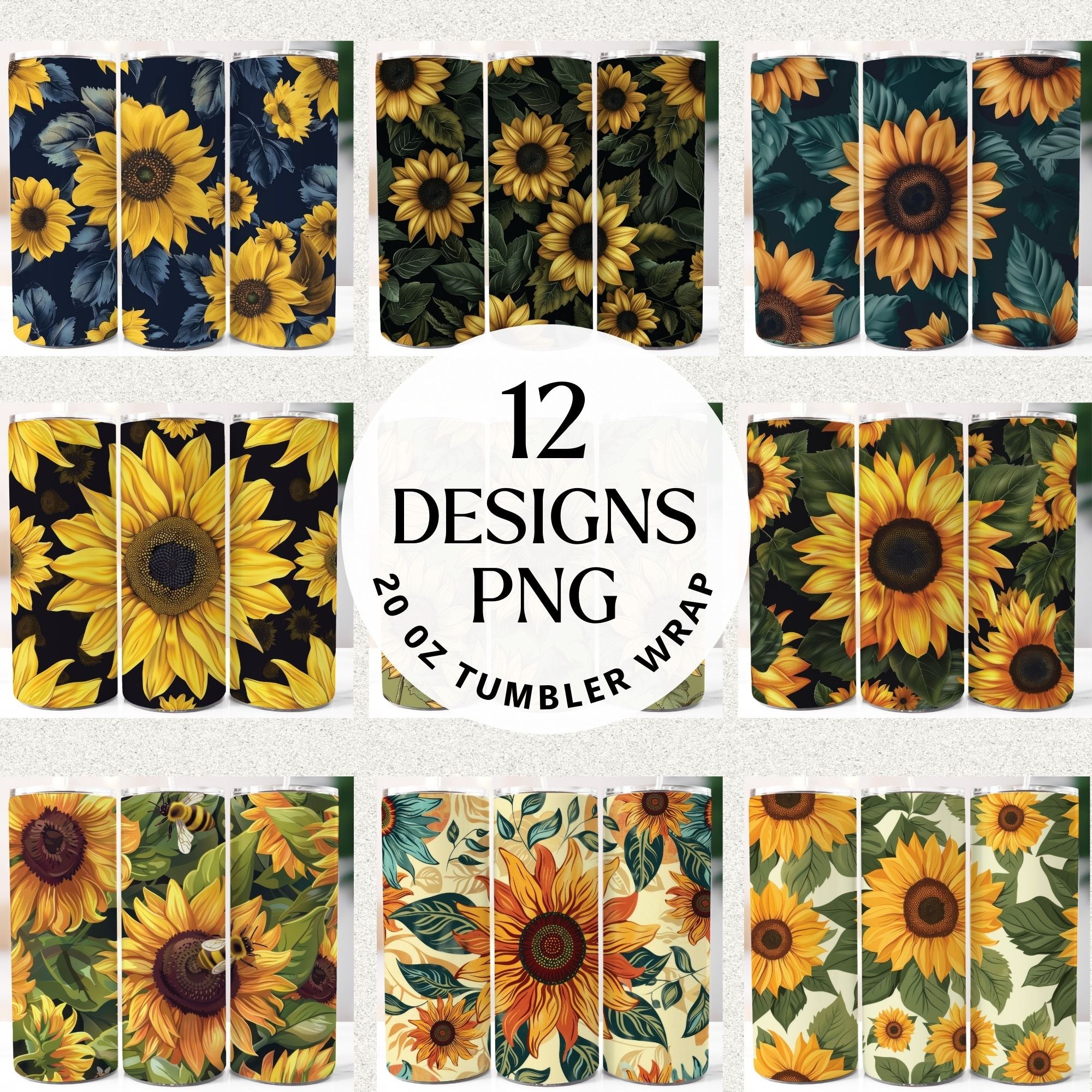 Sunflower Tumbler Sublimation Bundle PNG 20 oz - Craft House SVG