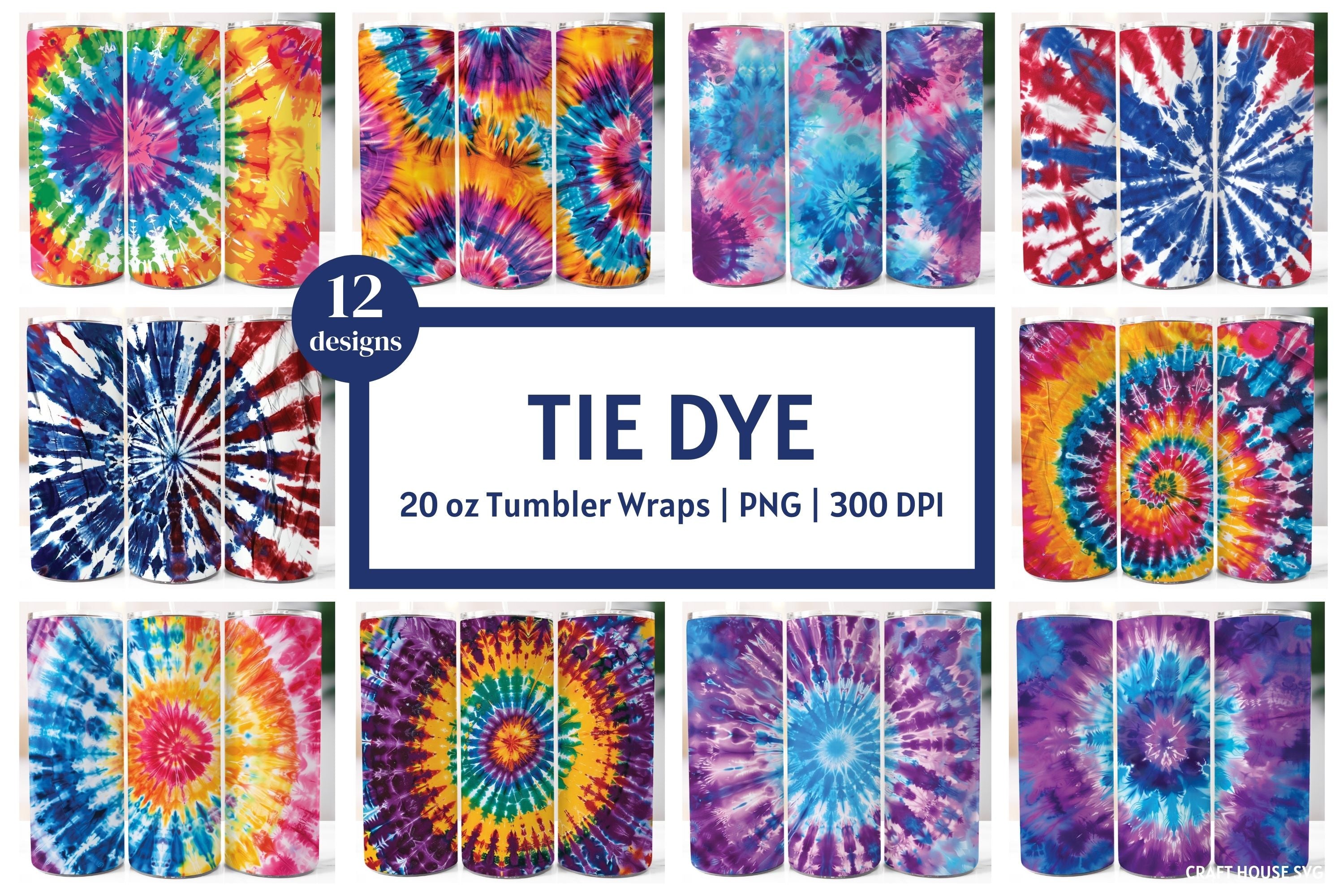 Tie Dye Tumbler Sublimation Bundle PNG 20 oz