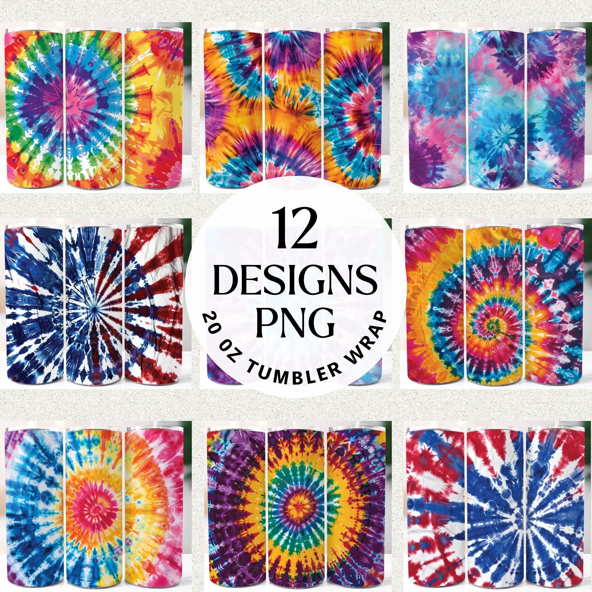 Tie Dye Tumbler Sublimation Bundle PNG 20 oz - Craft House SVG