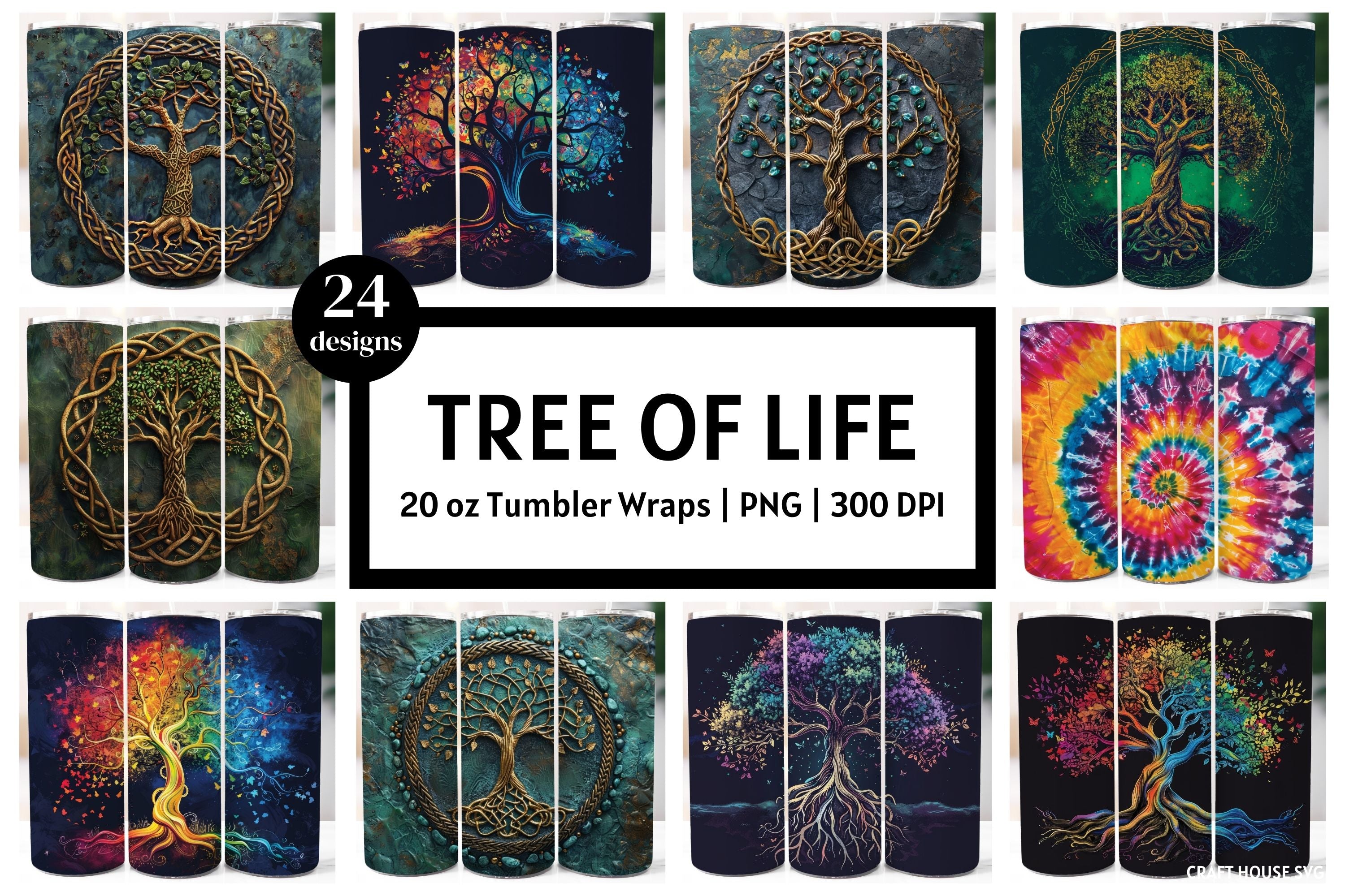 Tree of Life Tumbler Sublimation Bundle PNG 20 oz