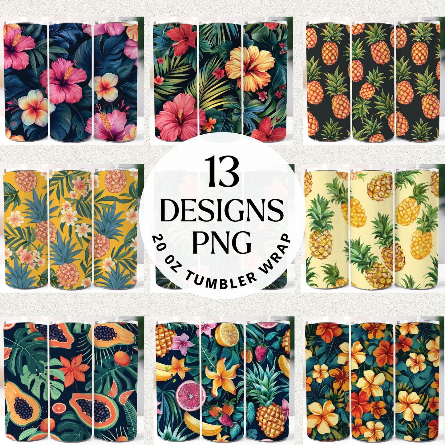 Tropical Tumbler Sublimation Bundle PNG 20 oz