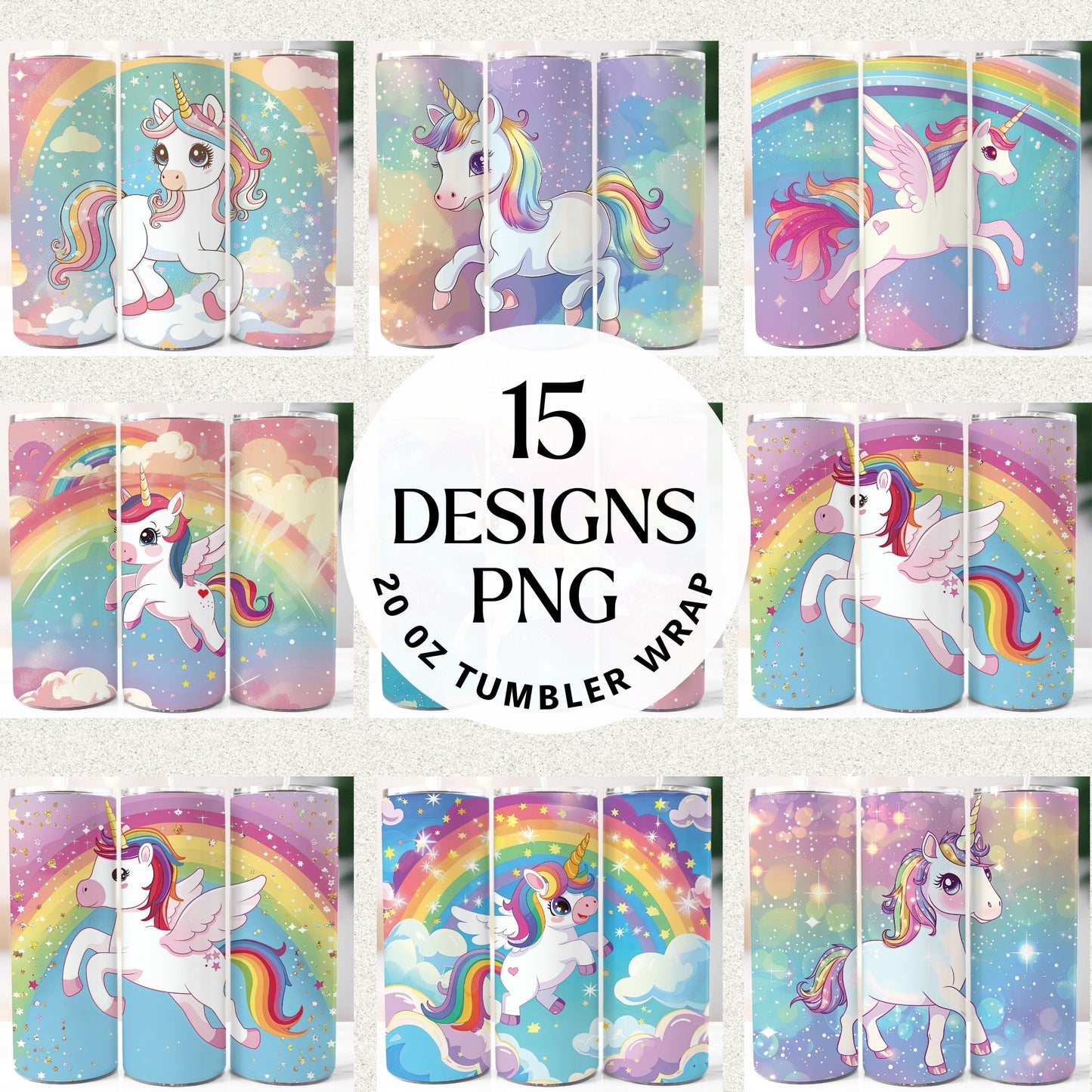 Unicorn Tumbler Sublimation Bundle PNG 20 oz
