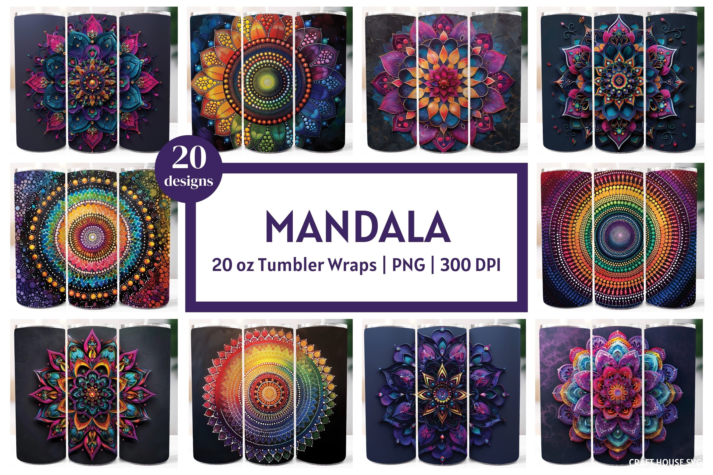 Mandala Tumbler Sublimation Bundle PNG 20 oz