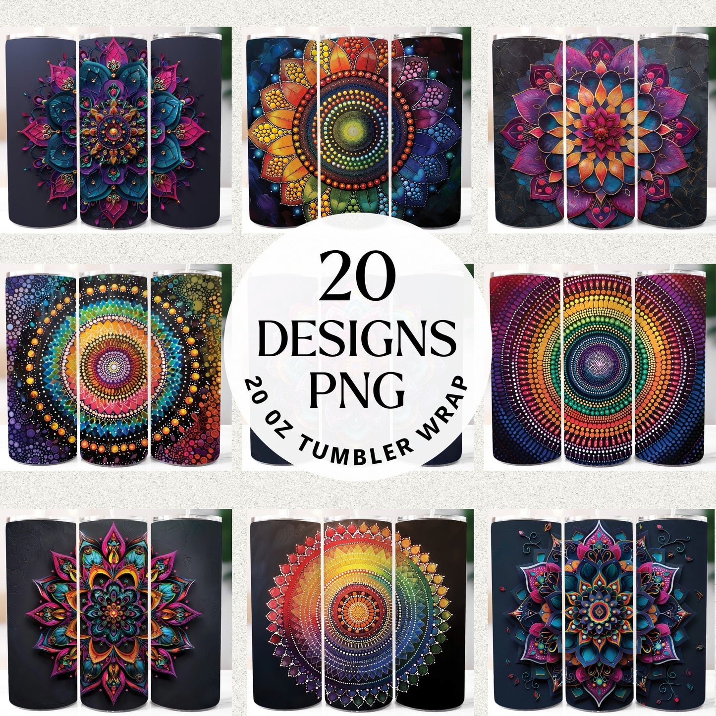 Mandala Tumbler Sublimation Bundle PNG 20 oz