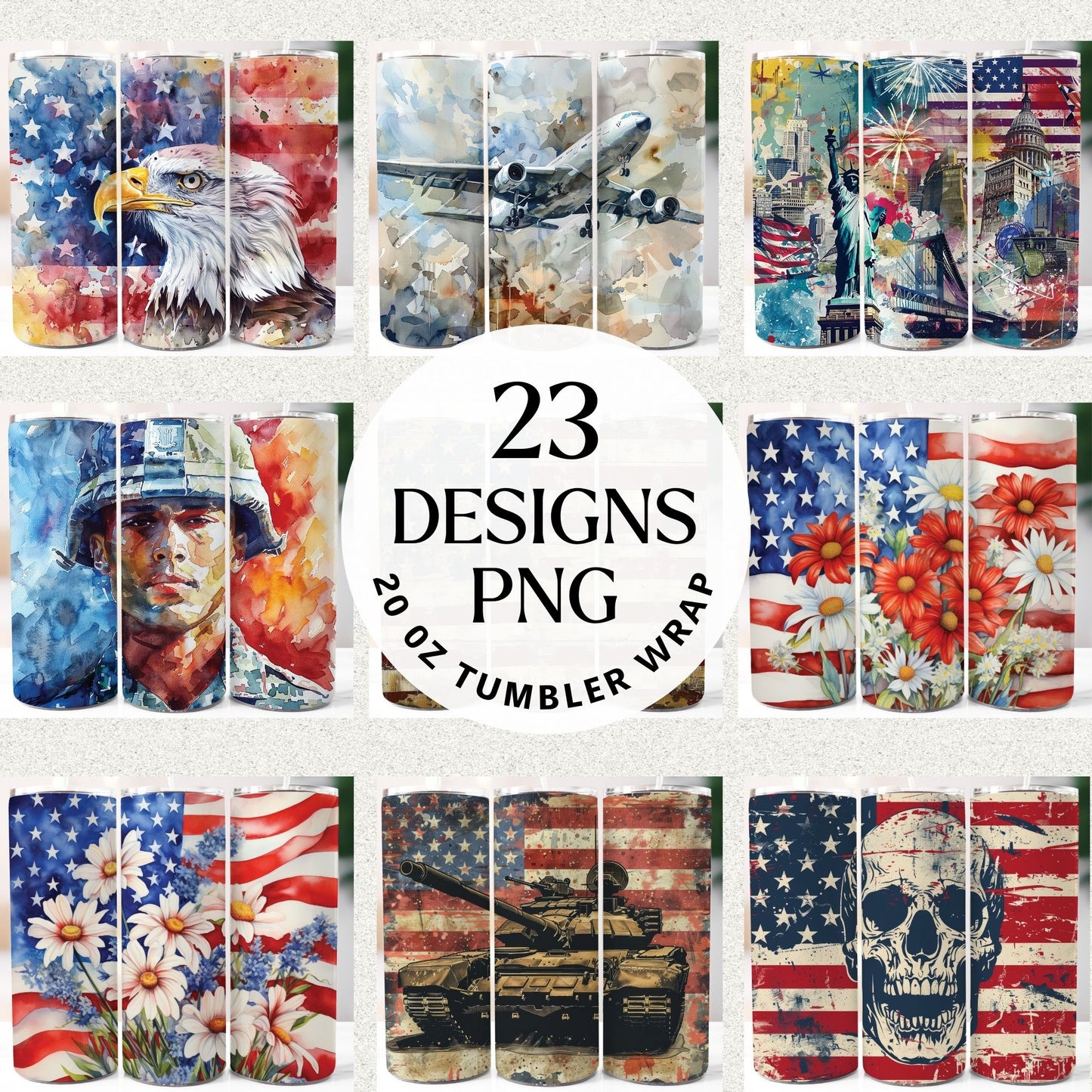 Patriotic Tumbler Sublimation Bundle PNG 20 oz