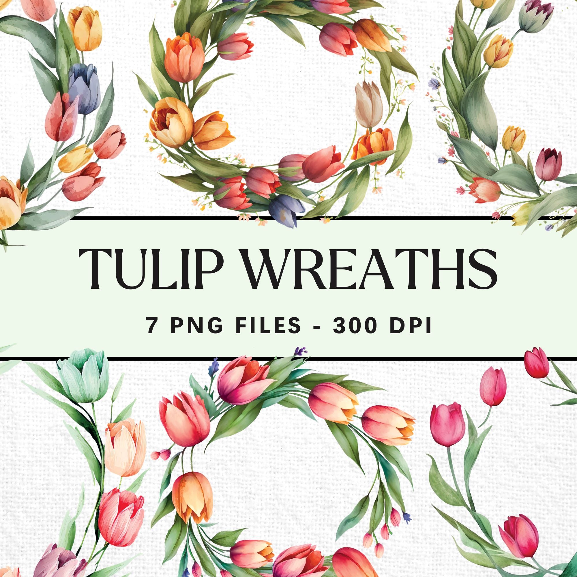 Watercolor Tulip Wreaths Spring Sublimation Designs PNG