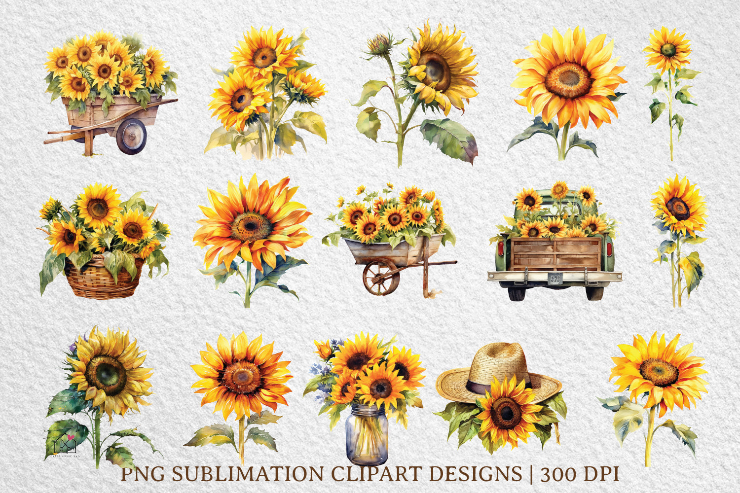 Watercolor Sunflower Sublimation Bundle Clipart Designs PNG