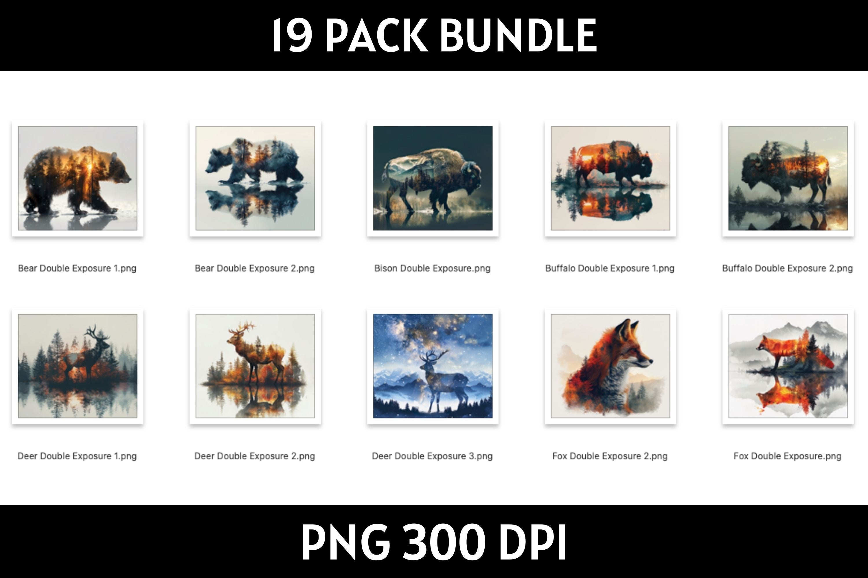 Double Exposure Animal Tumbler Sublimation Bundle PNG 20 oz - Craft House SVG