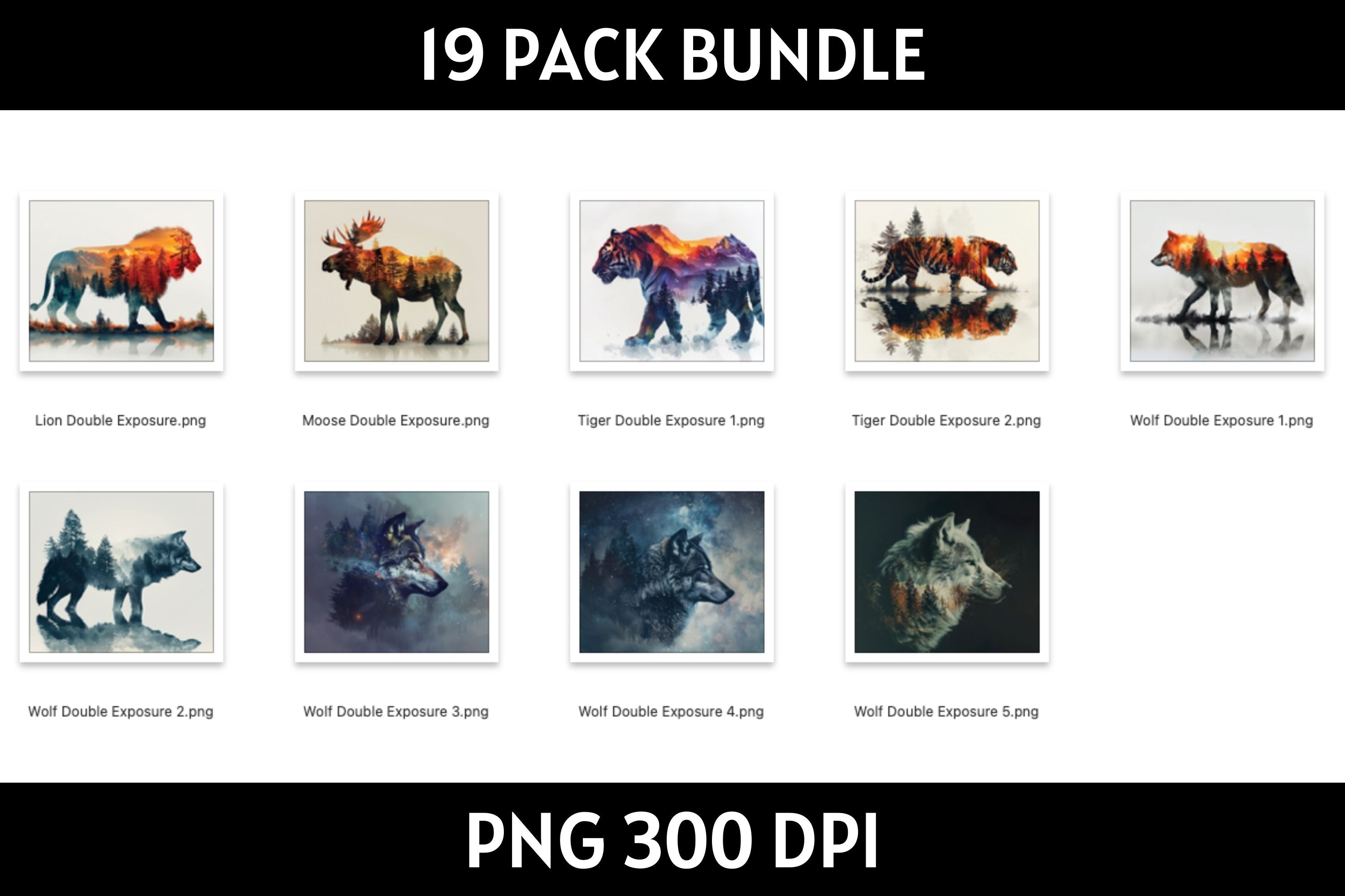 Double Exposure Animal Tumbler Sublimation Bundle PNG 20 oz - Craft House SVG