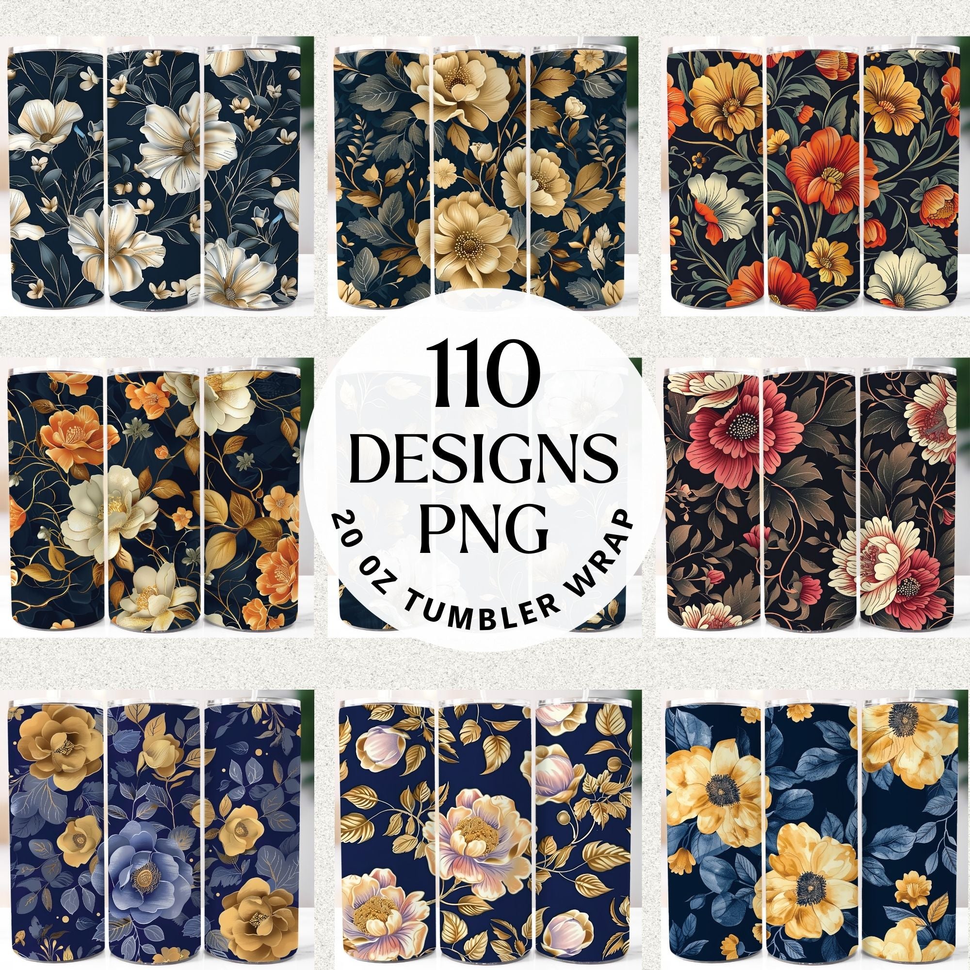 Flowers Tumbler Sublimation Bundle PNG 20 oz - Craft House SVG