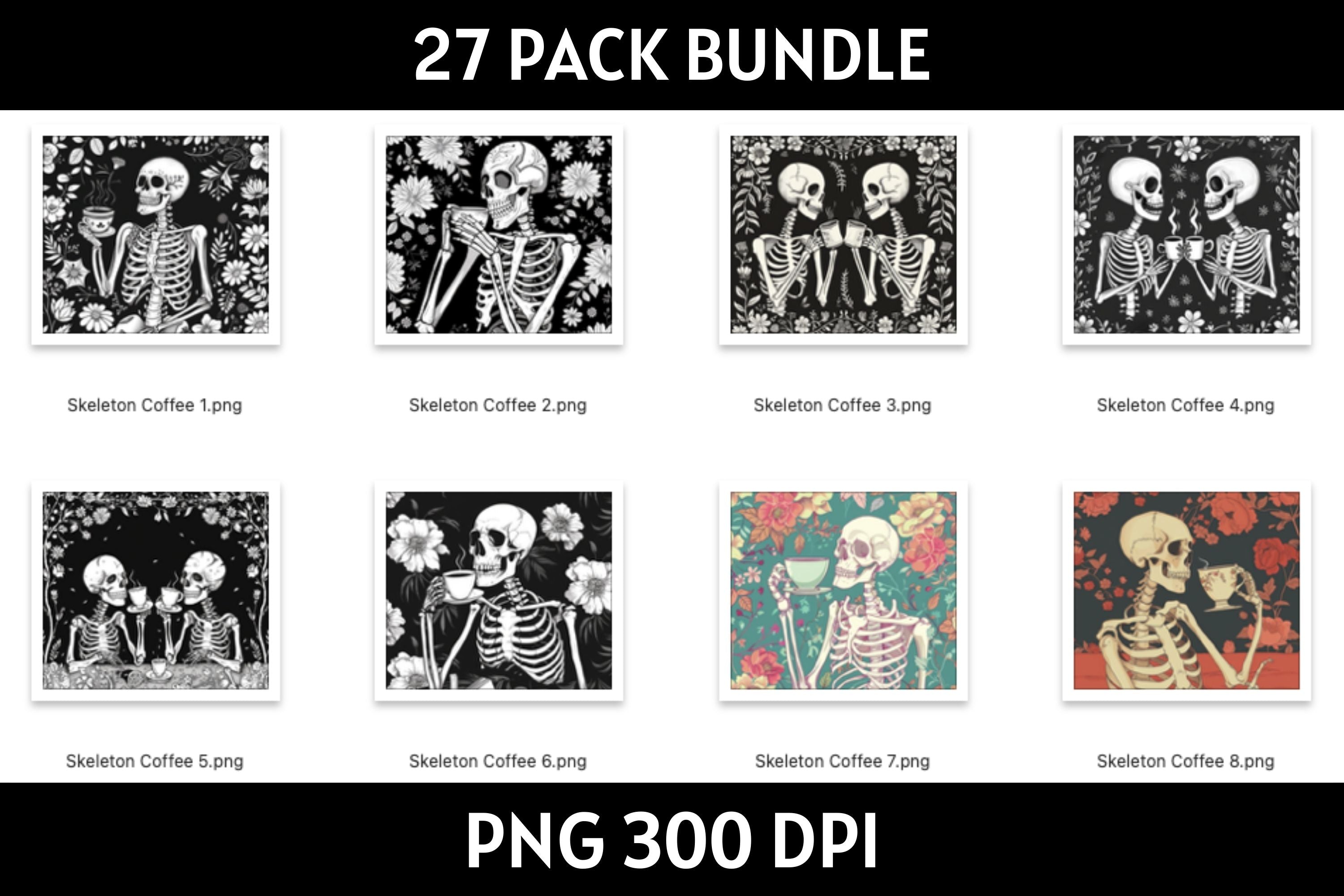 Skeleton Coffee Tumbler Sublimation Bundle PNG 20 oz - Craft House SVG