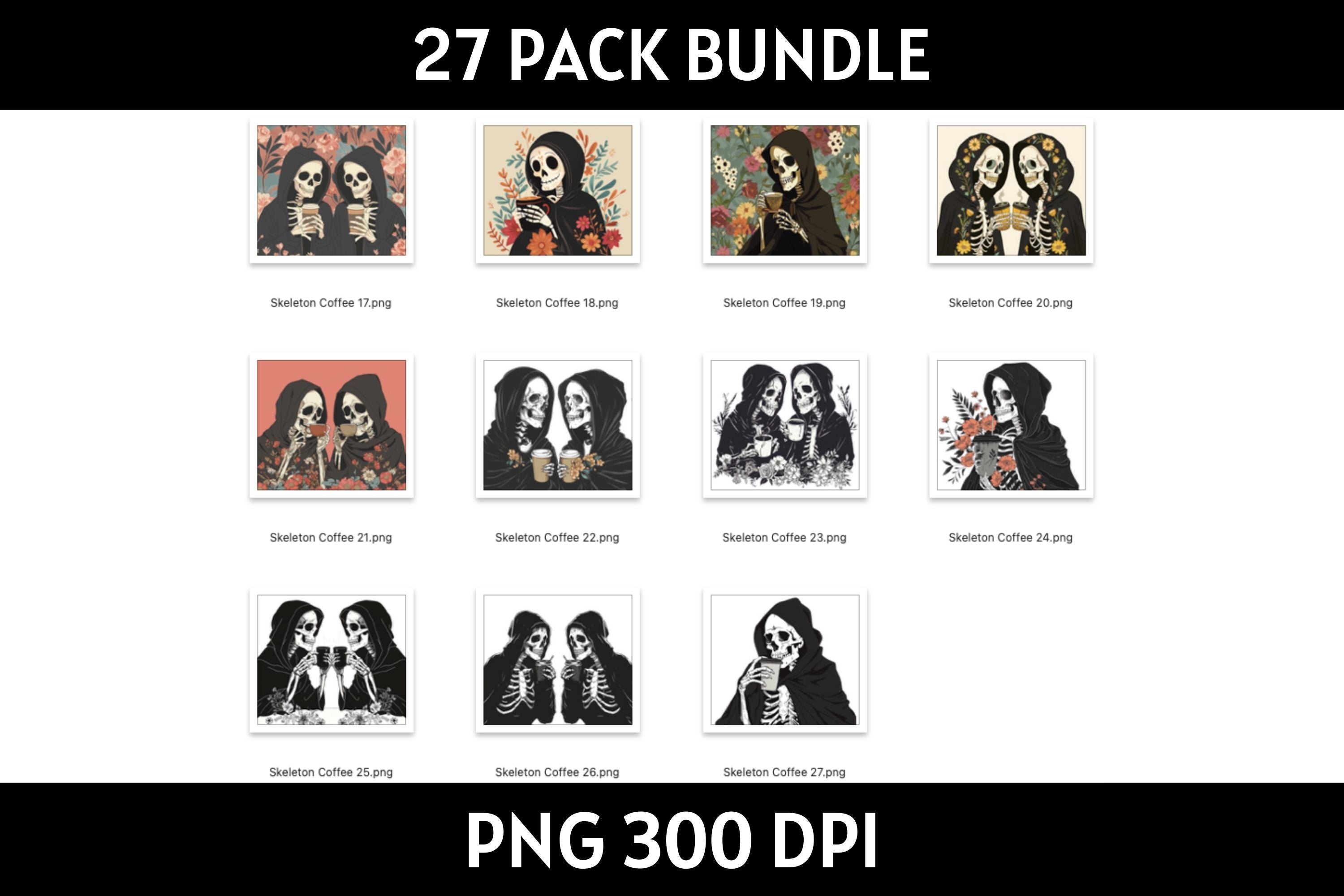 Skeleton Coffee Tumbler Sublimation Bundle PNG 20 oz - Craft House SVG