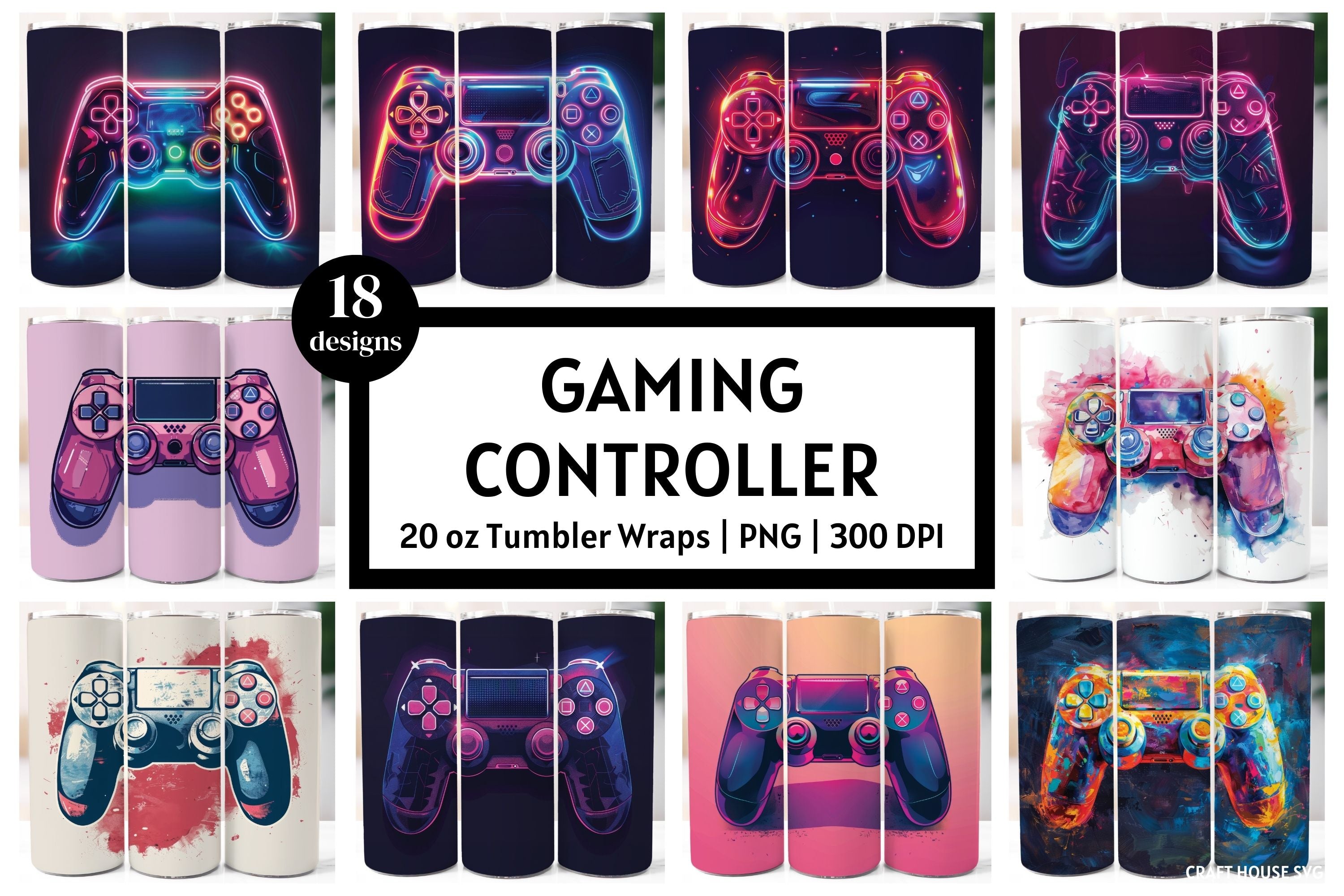 Gaming Controller Tumbler Sublimation Bundle PNG 20 oz - Craft House SVG