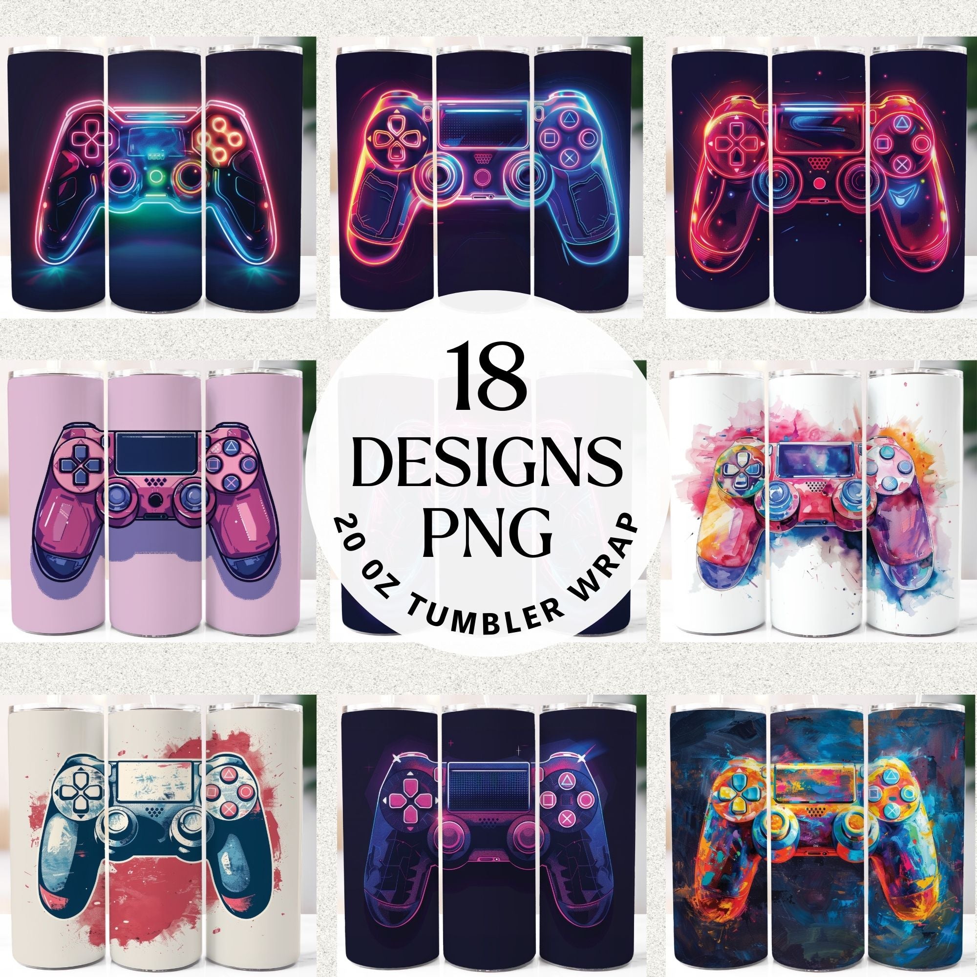 Gaming Controller Tumbler Sublimation Bundle PNG 20 oz - Craft House SVG