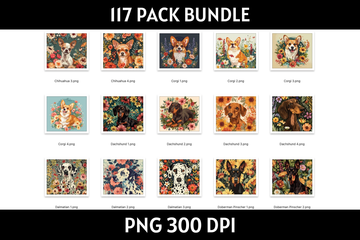 Dog Illustration Tumbler Sublimation Bundle PNG 20 oz