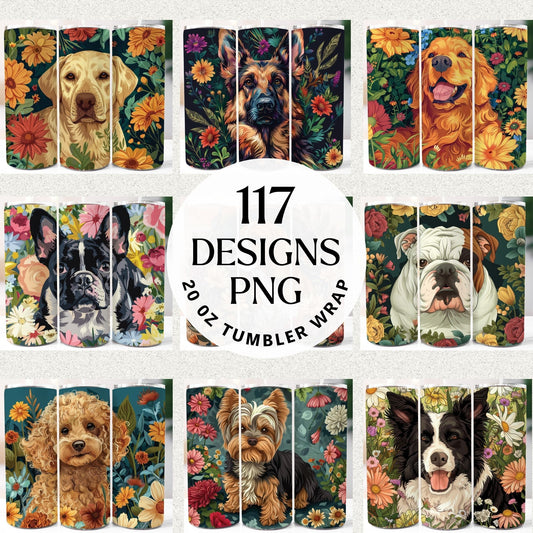 Dog Illustration Tumbler Sublimation Bundle PNG 20 oz