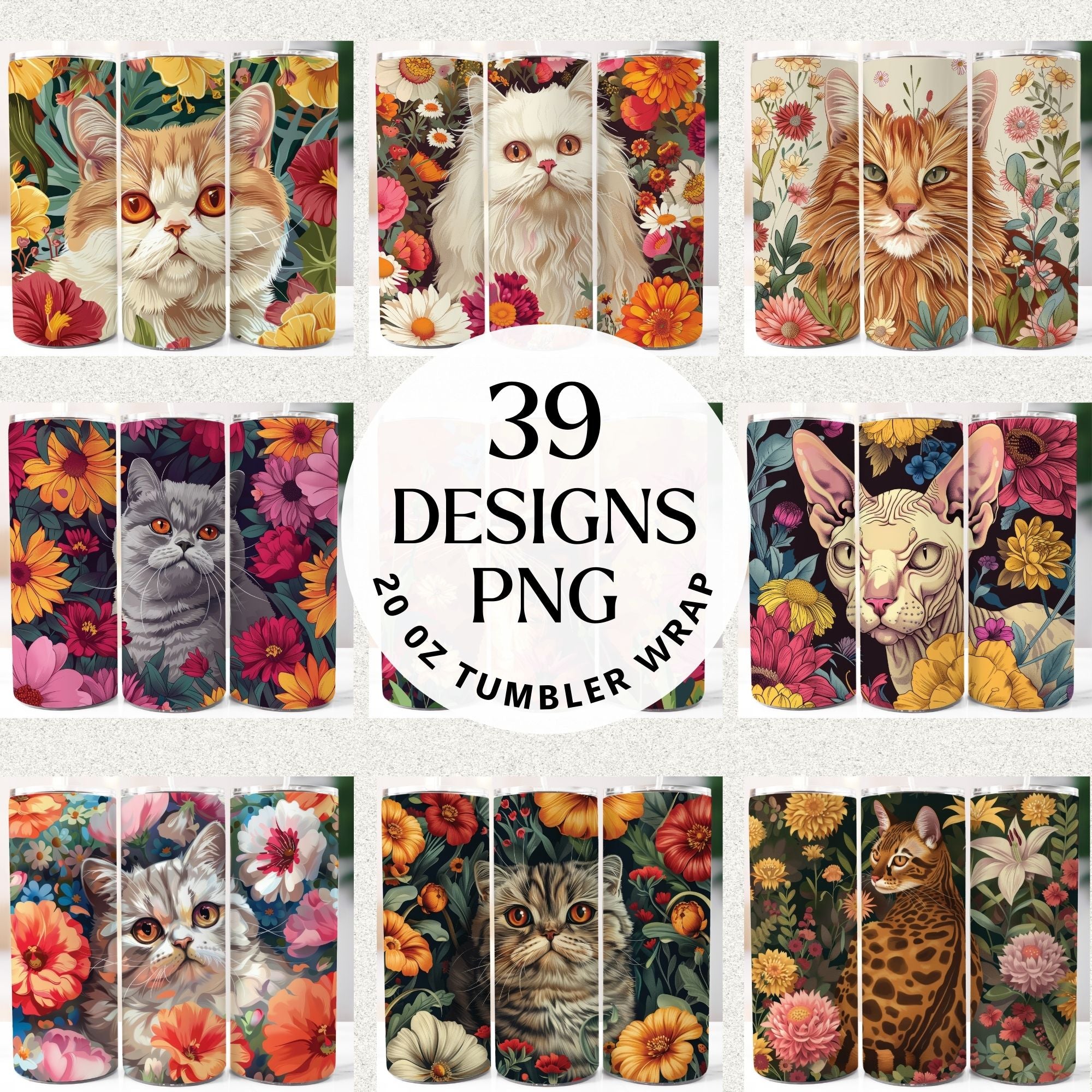 Cat Illustration Tumbler Sublimation Bundle PNG 20 oz - Craft House SVG