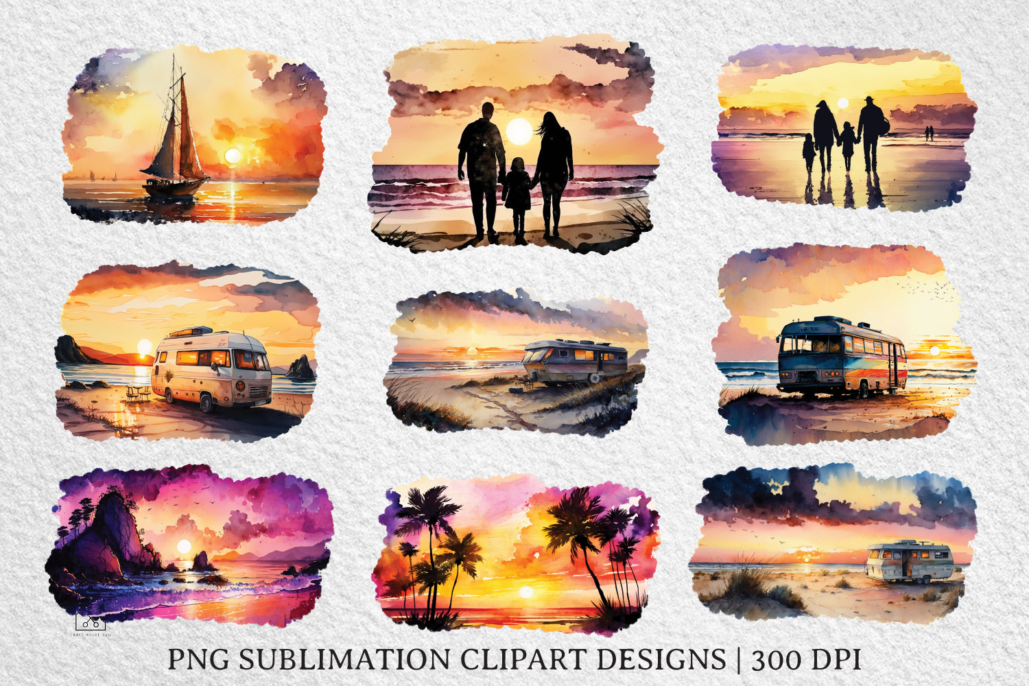 Watercolor Sunset Sky Sublimation Bundle Clipart Designs PNG - Craft House SVG