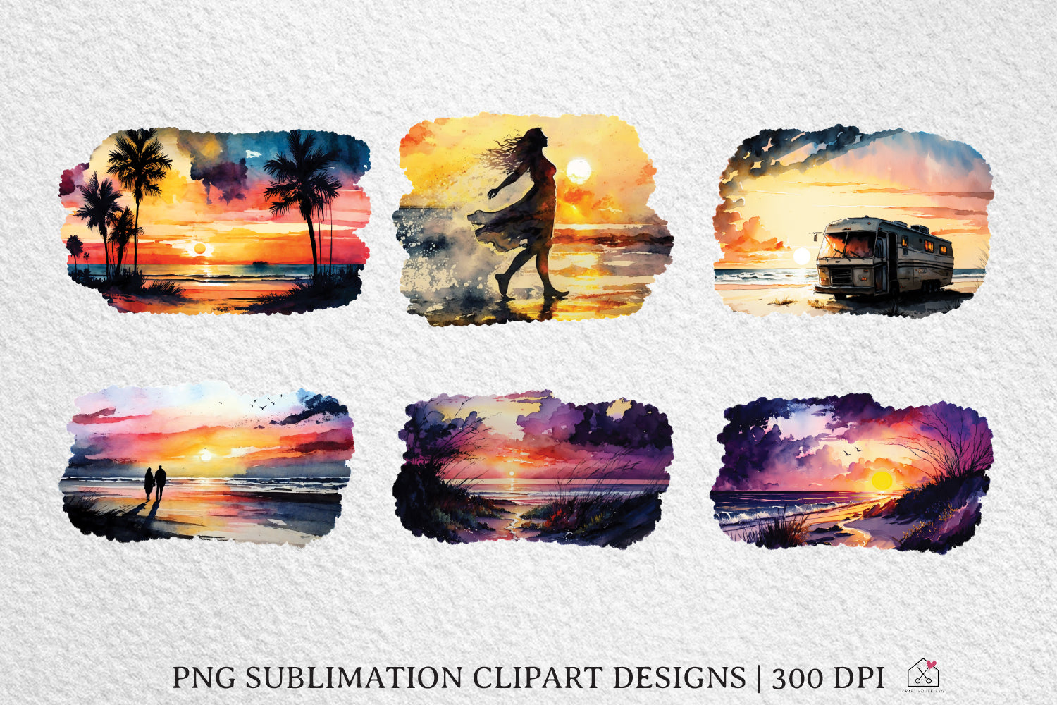 Watercolor Sunset Sky Sublimation Bundle Clipart Designs PNG - Craft House SVG