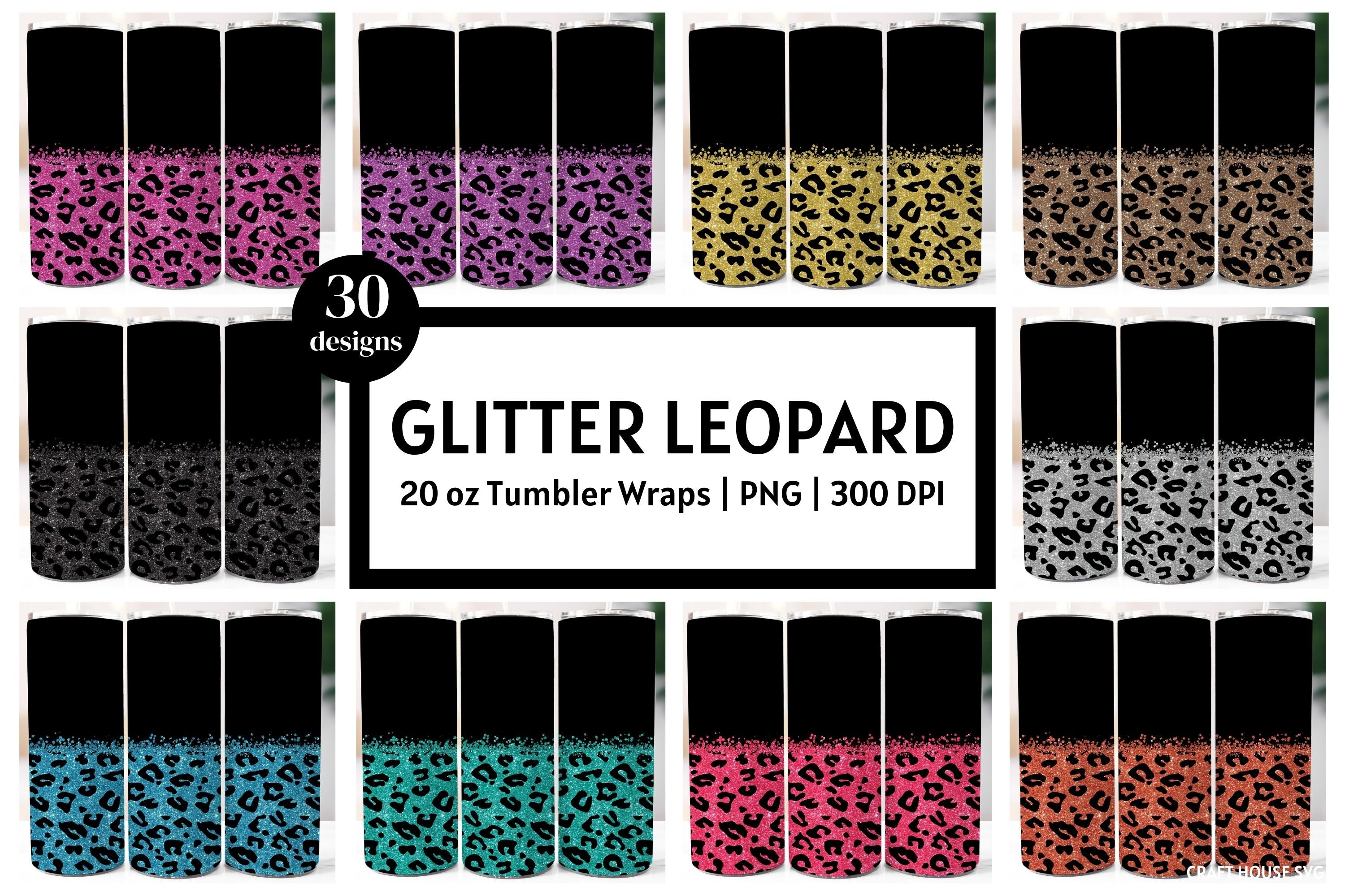 Glitter Leopard Tumbler Sublimation Bundle PNG 20 oz
