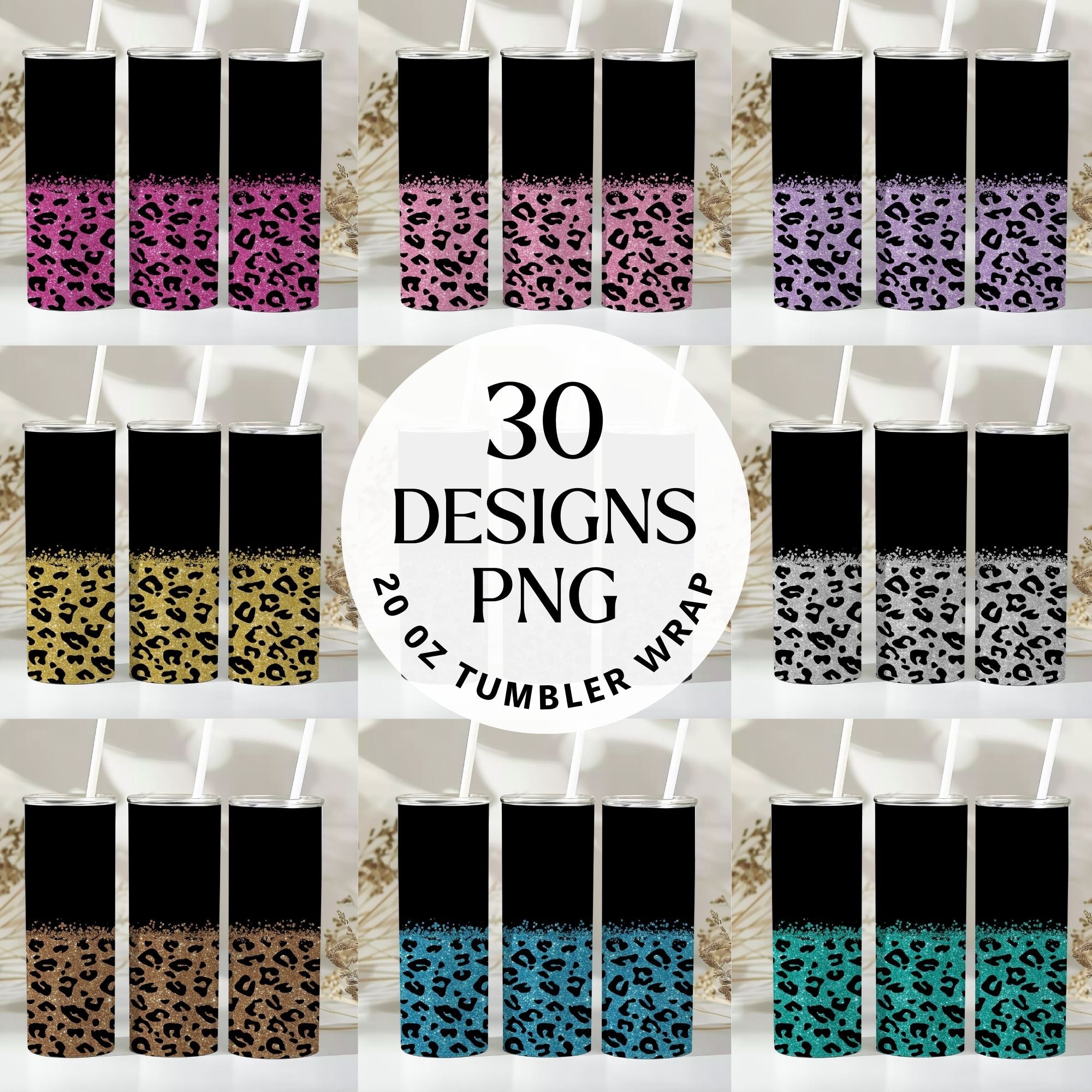 Glitter Leopard Tumbler Sublimation Bundle PNG 20 oz - Craft House SVG