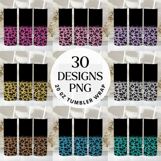 Glitter Leopard Tumbler Sublimation Bundle PNG 20 oz