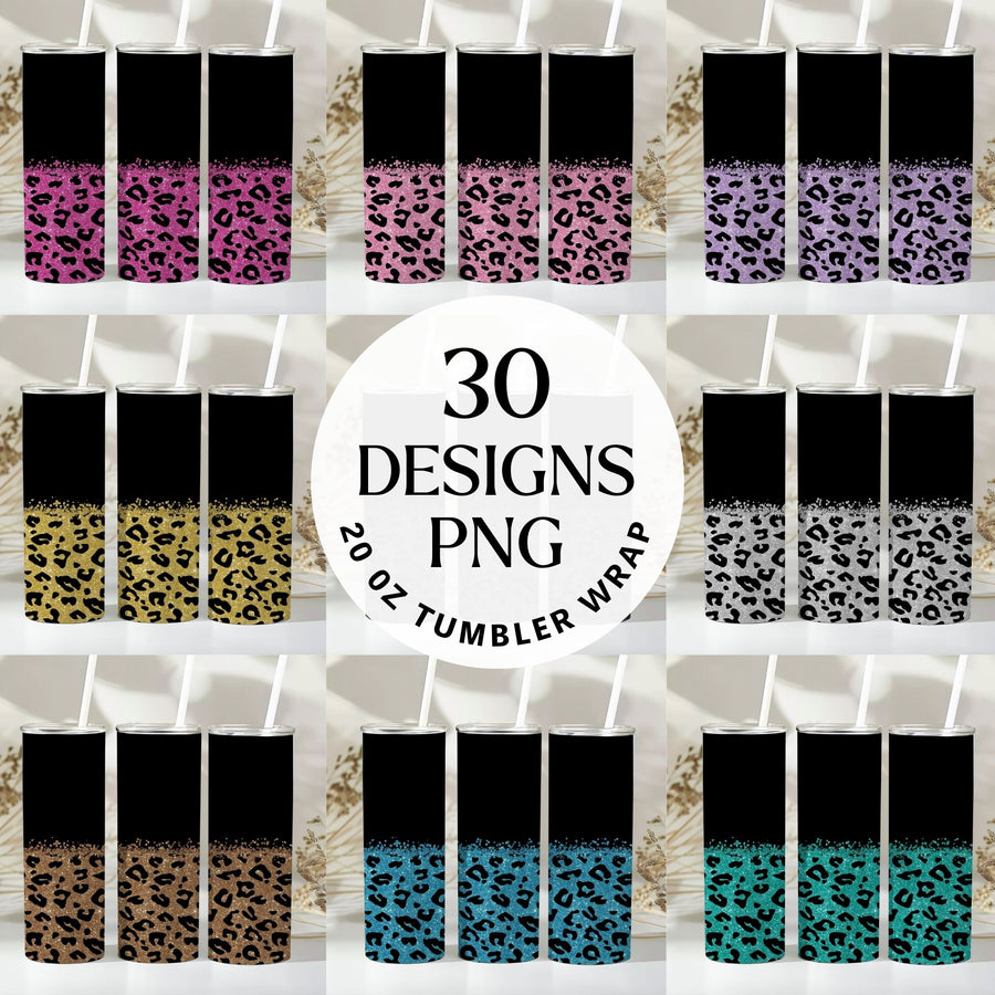 Glitter Leopard Tumbler Sublimation Bundle PNG 20 oz - Craft House SVG