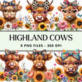 Floral Highland Cow Sublimation Bundle Clipart PNG - Craft House SVG