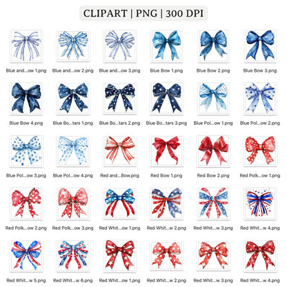 Red White and Blue Bow Clipart Bundle