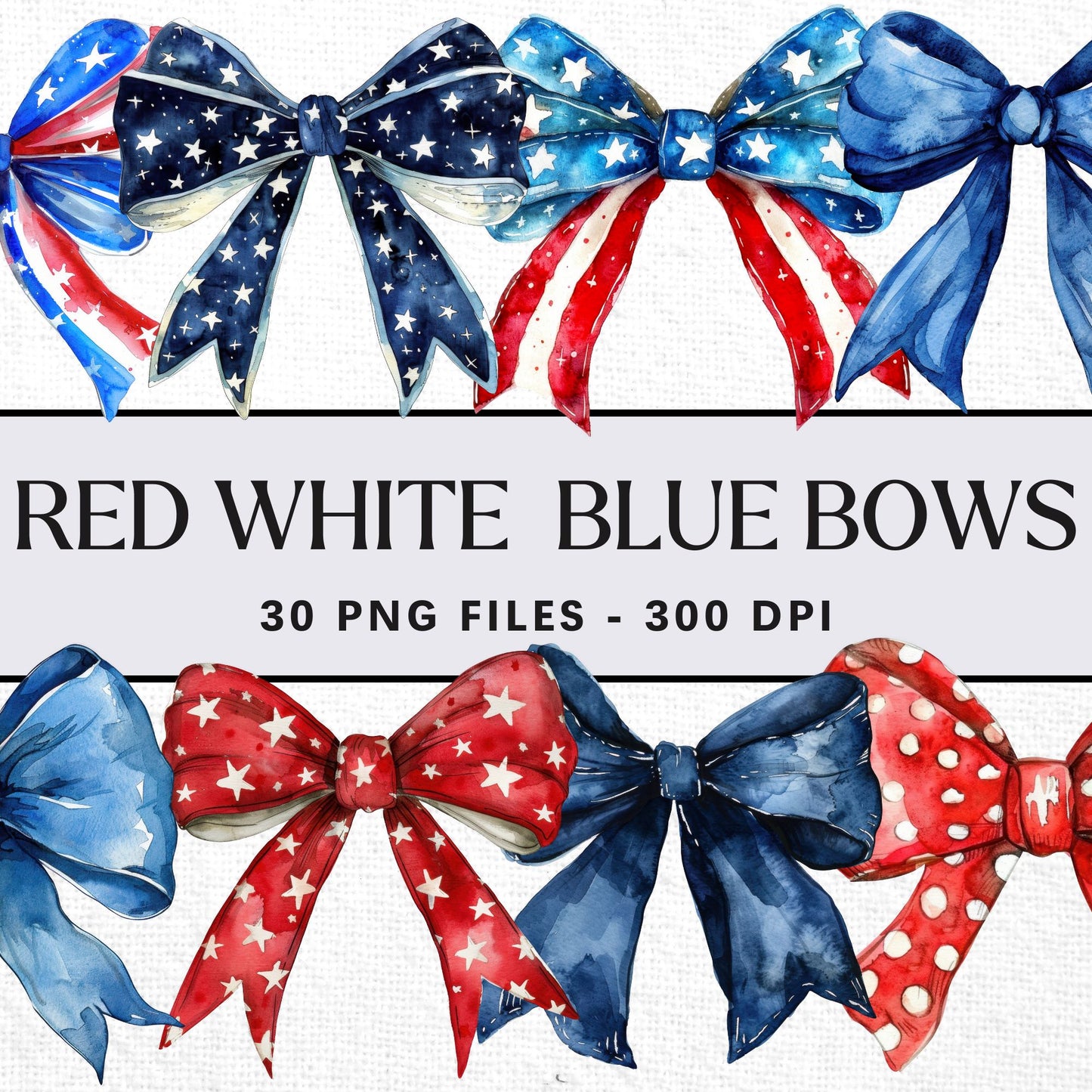 Red White and Blue Bow Clipart Bundle
