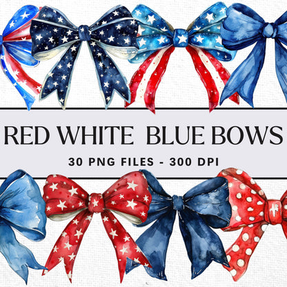 Red White and Blue Bow Clipart Bundle
